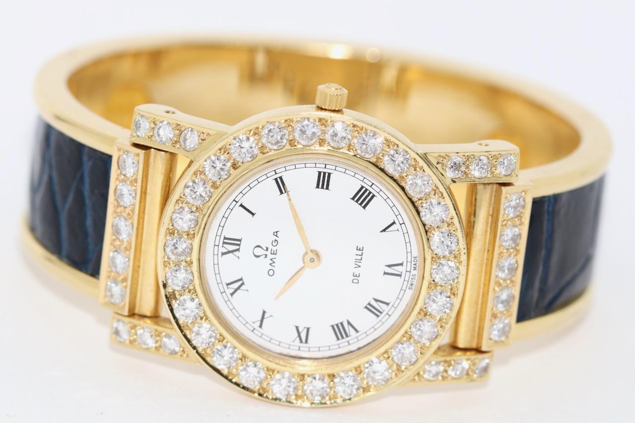 Women's Omega De Ville Ladies Wrist Watch, 18 Karat Yellow Gold and 48 Diamonds For Sale
