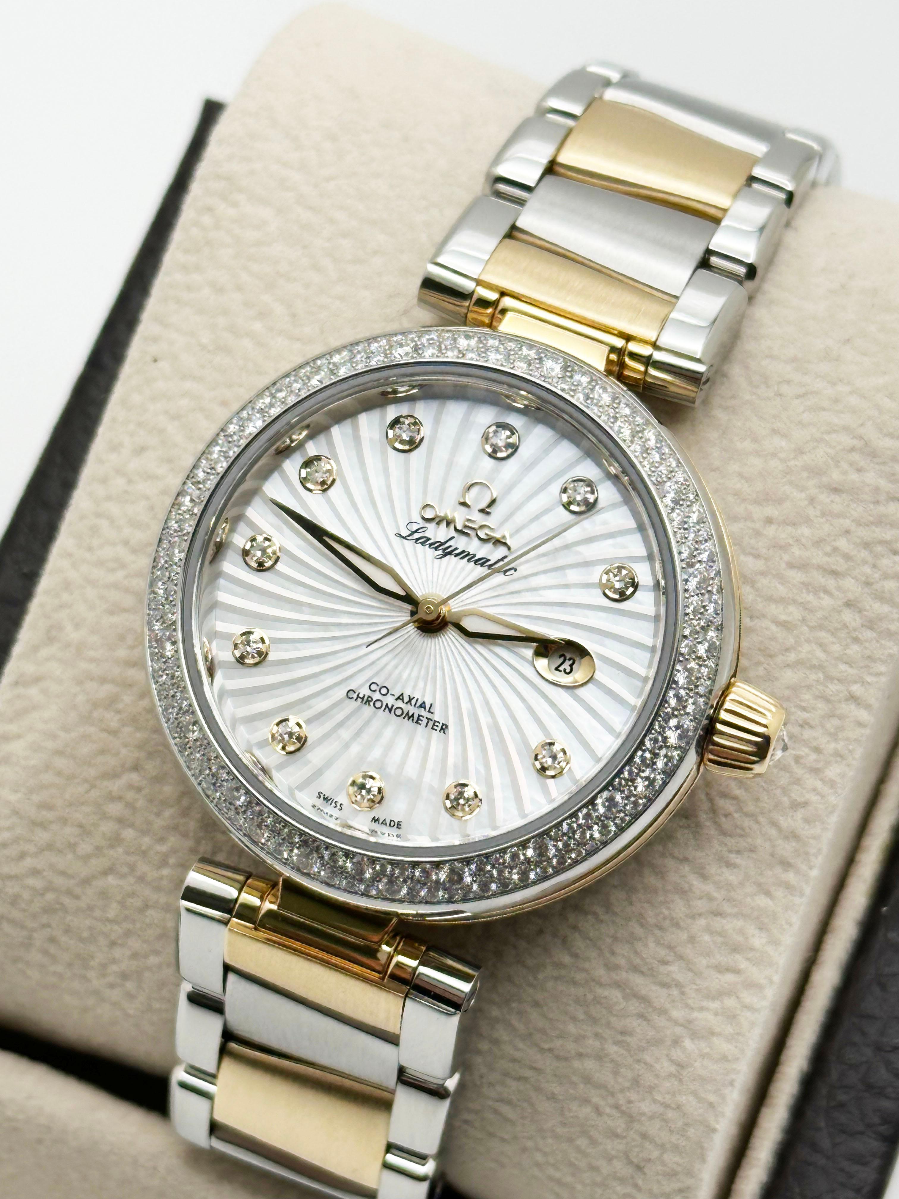 Omega De Ville Ladymatic 425.25.34.20.55.002 MOP Diamonds 18K Yellow Gold Steel For Sale 1