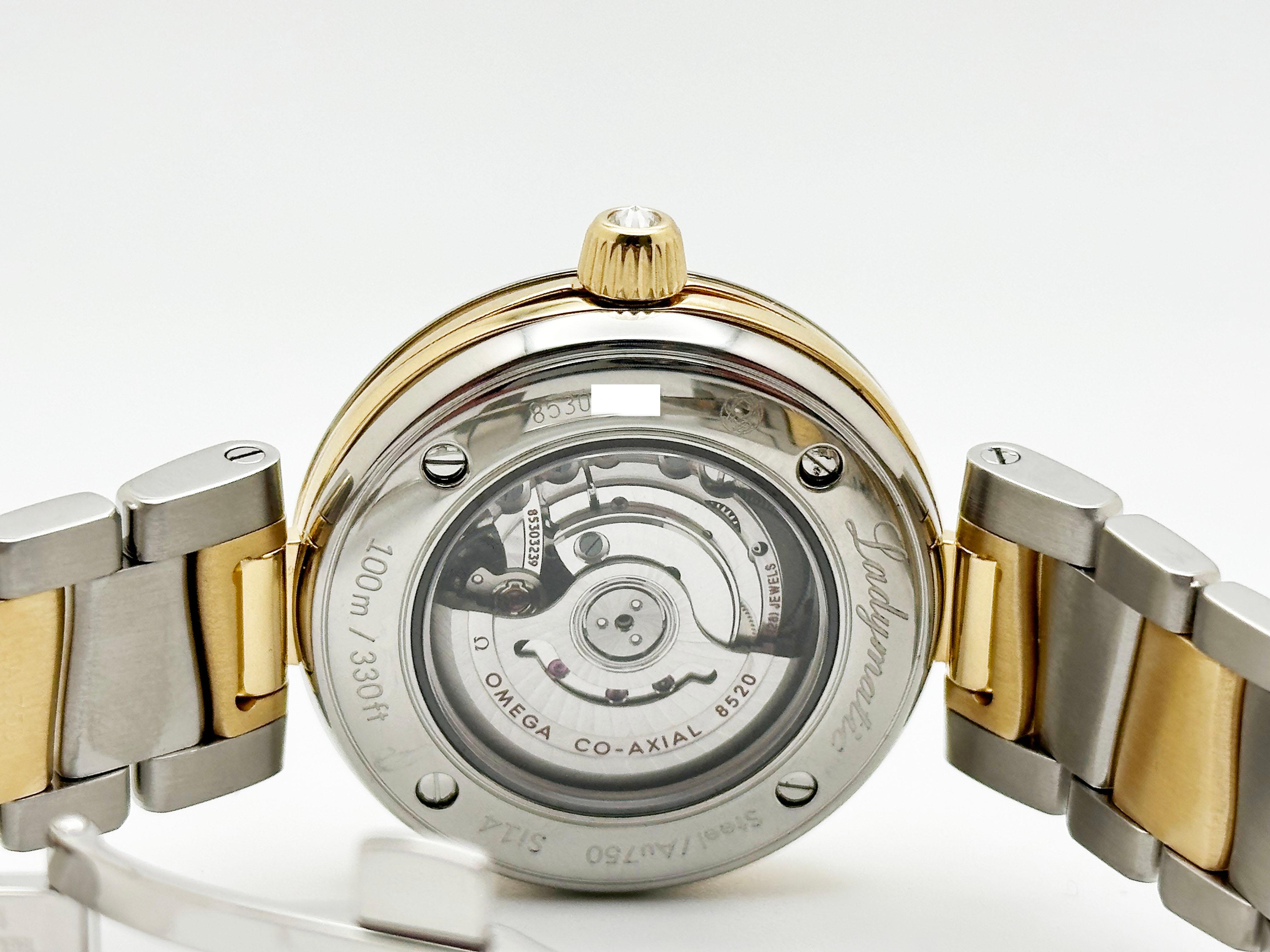 Omega De Ville Ladymatic 425.25.34.20.55.002 MOP Diamonds 18K Yellow Gold Steel For Sale 3