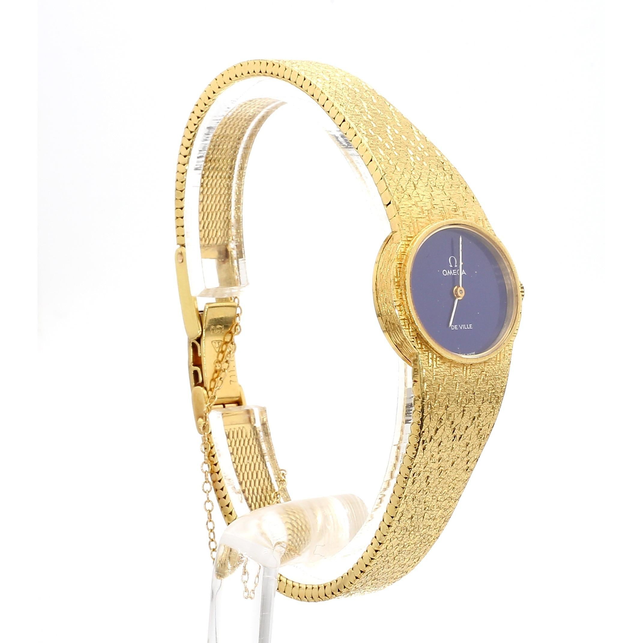 Omega De Ville Lapis Lazuli Dial 18K Gold Manual Wind Watch (Retro) im Angebot