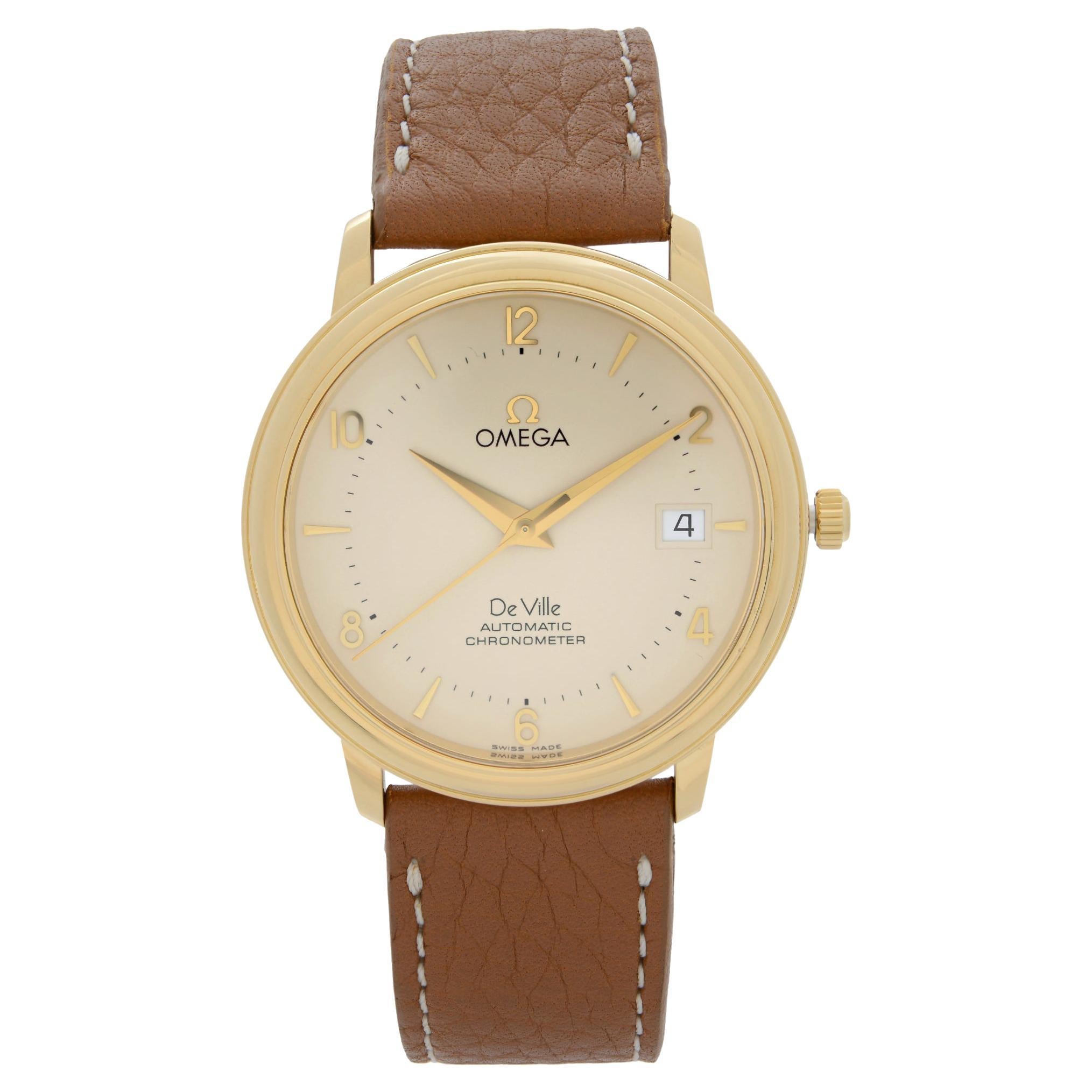 Omega De Ville Prestige 18k Gold Cream Dial Mens Automatic Watch 4612.30.02
