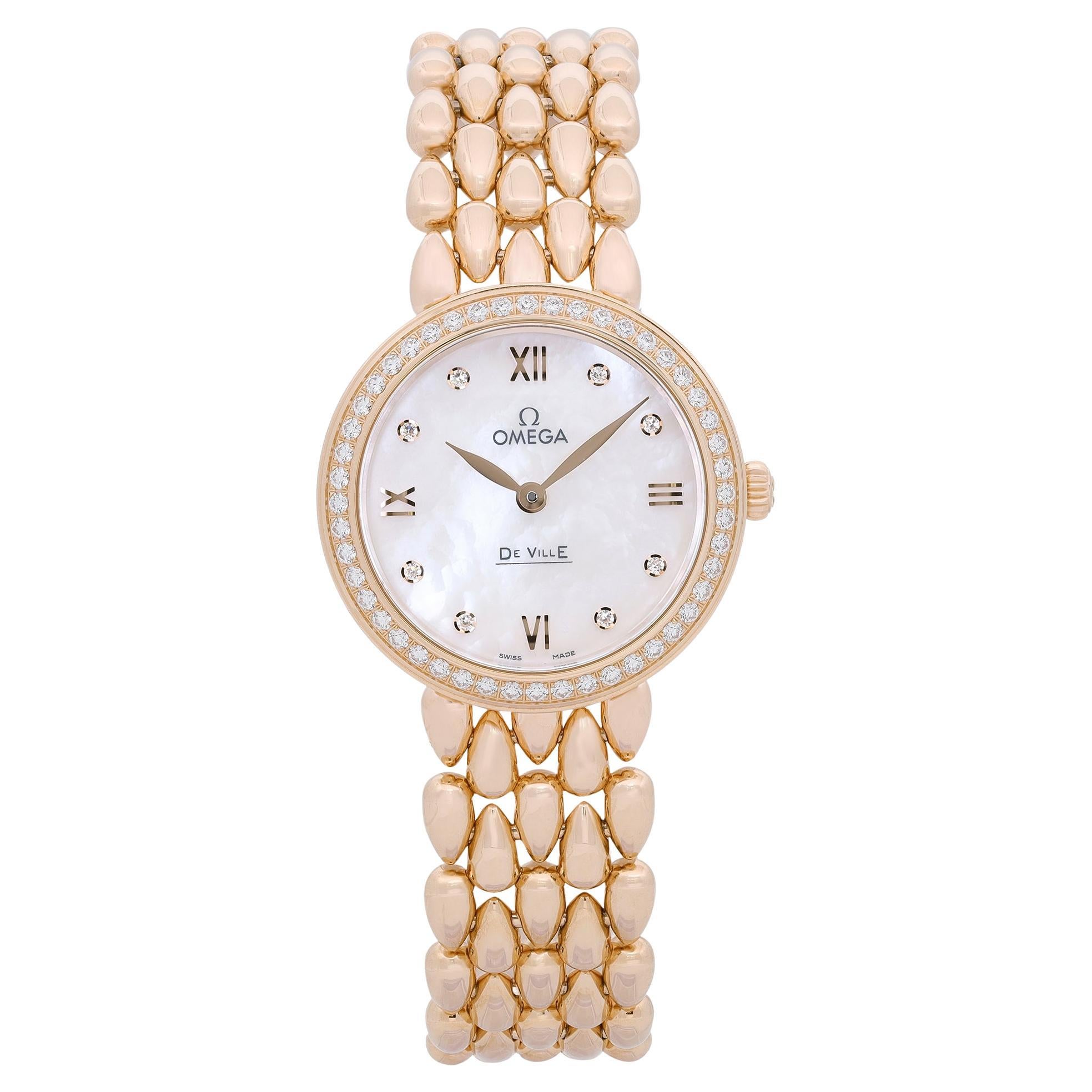 Omega De Ville Prestige 18K Rose Gold Diamond Dial Watch 424.55.27.60.55.004 For Sale