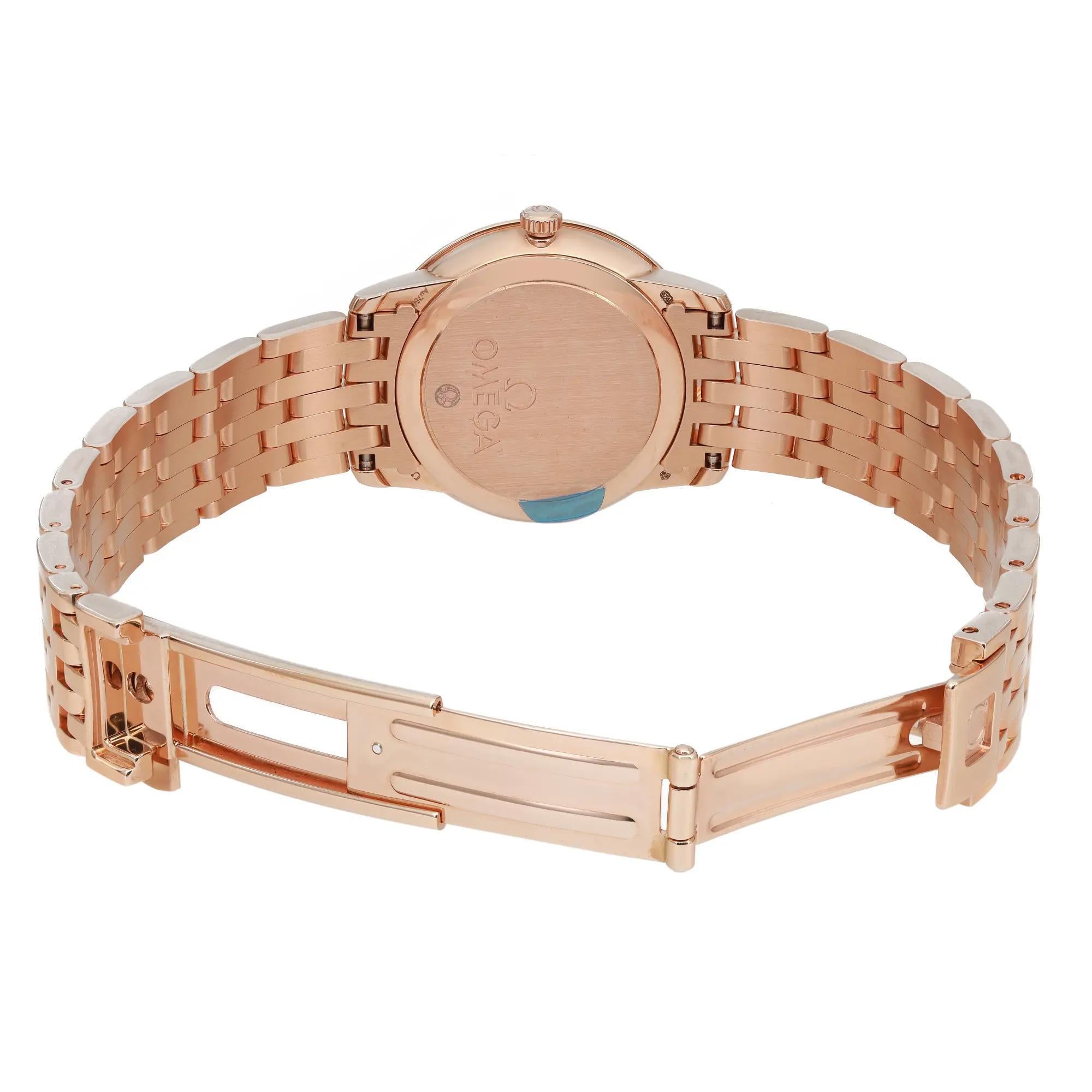 Omega De Ville Prestige 18K Rose Gold MOP Dial Quartz Watch 424.50.27.60.05.002 For Sale 2