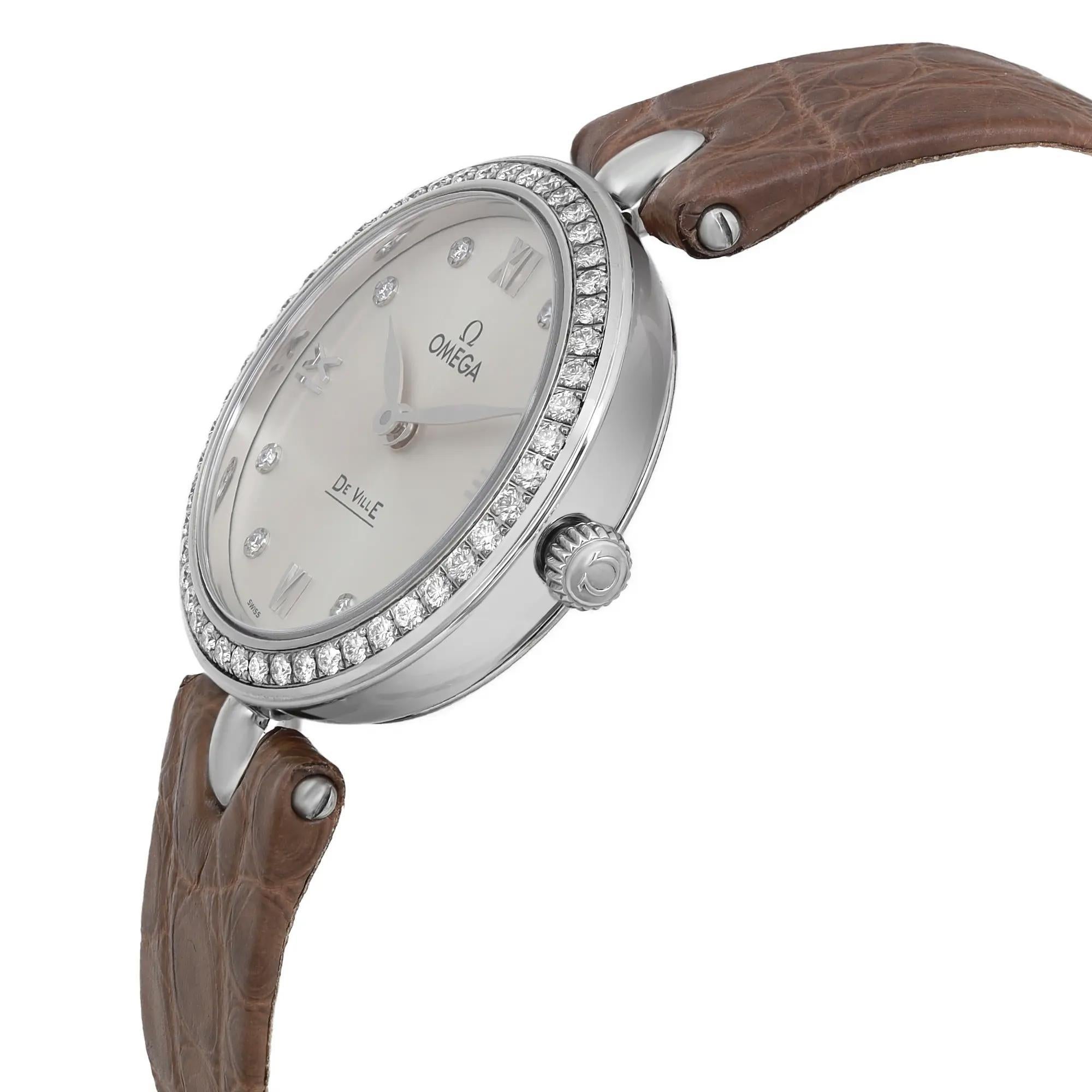 Reloj Omega De Ville Prestige 27 mm Acero Plata Esfera Diamante 424.18.27.60.52.001 en Nuevo estado para la venta en New York, NY