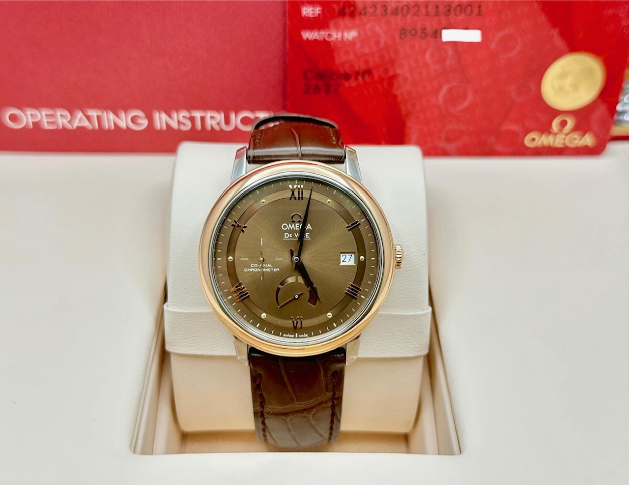 Men's Omega De Ville Prestige 424.23.40.21.13.001 39.5mm 18K Rose Gold Steel Box Paper For Sale