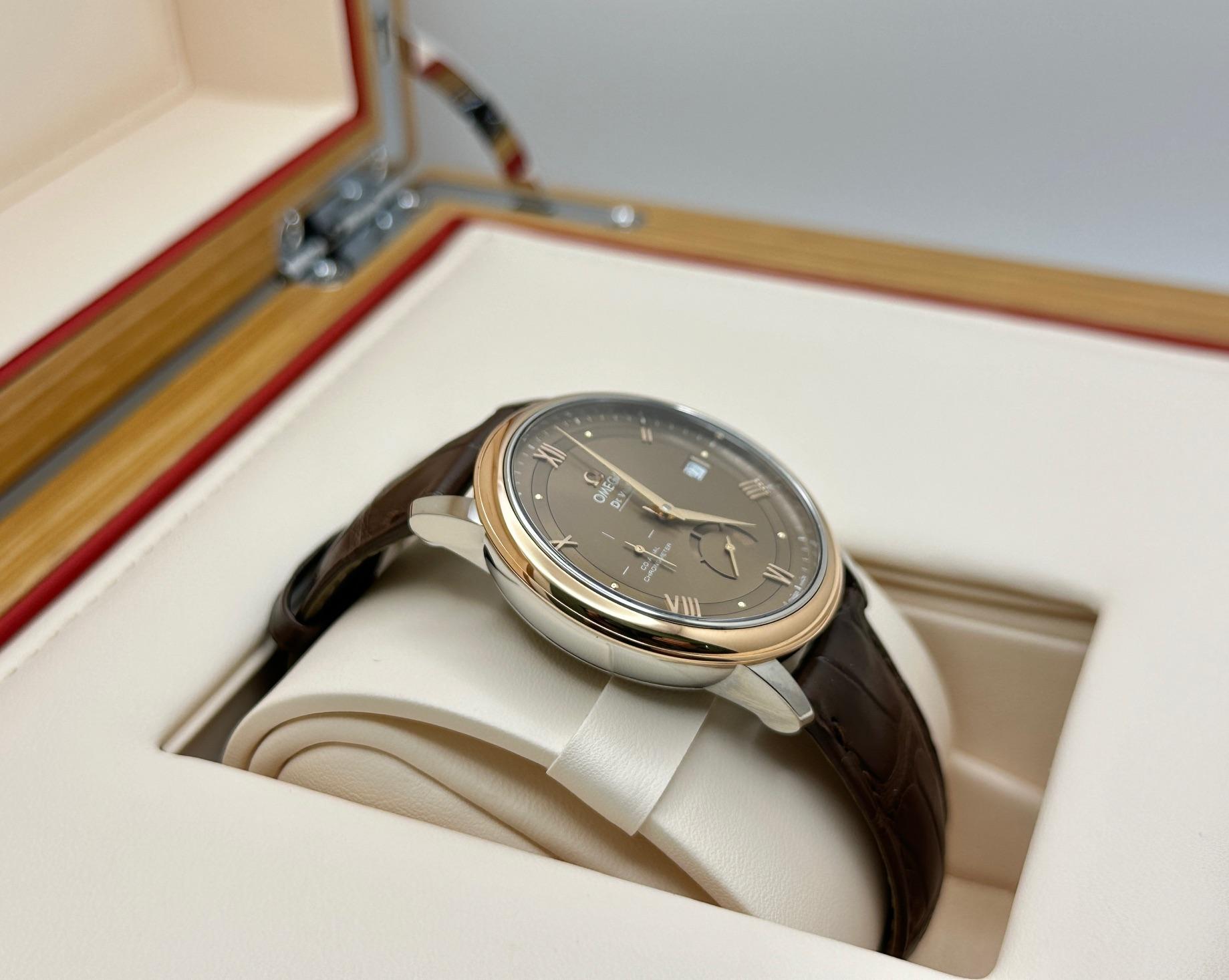 Omega De Ville Prestige 424.23.40.21.13.001 39.5mm 18K Rose Gold Steel Box Paper For Sale 2