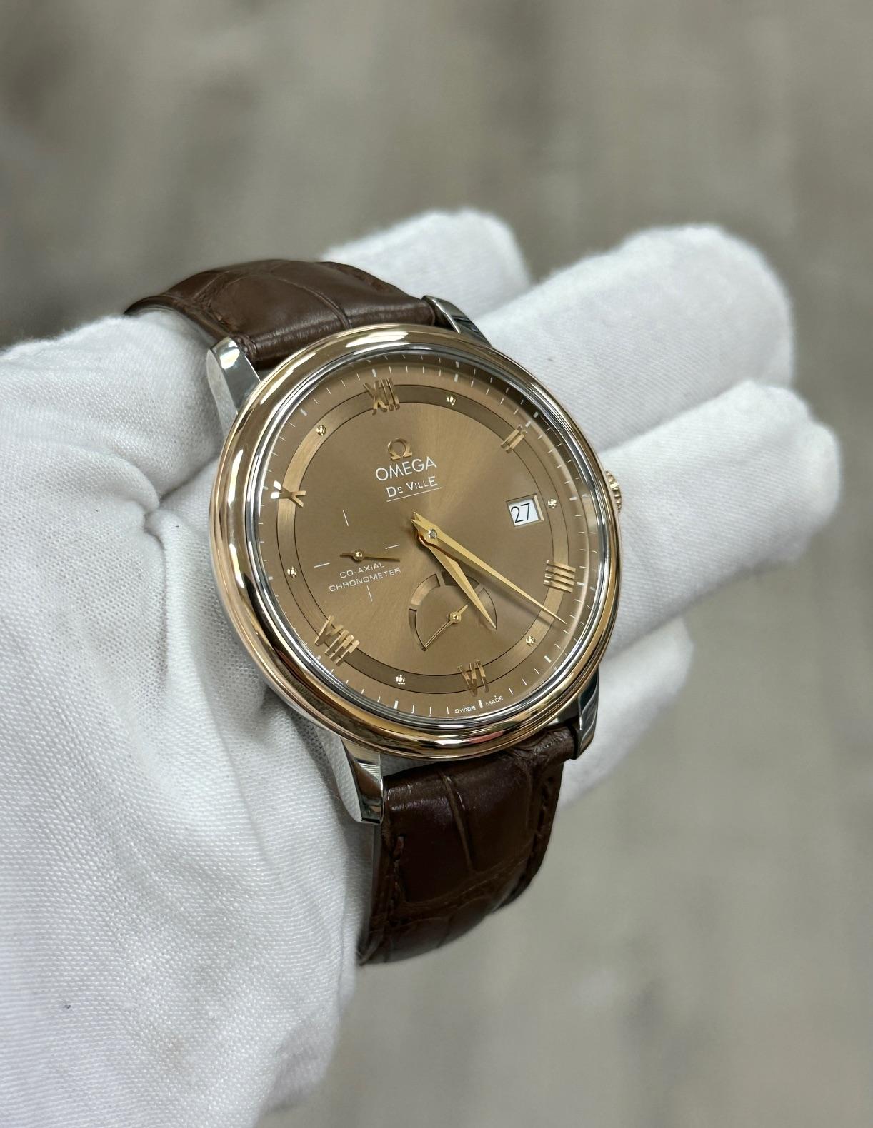 Omega De Ville Prestige 424.23.40.21.13.001 39.5mm 18K Rose Gold Steel Box Paper For Sale 4