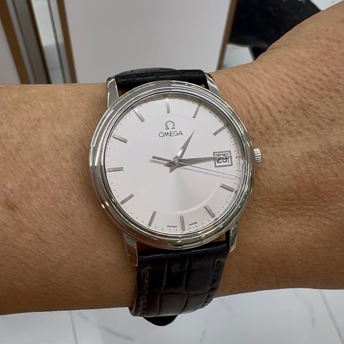 Omega De Ville Prestige Quartz 34.4mm Silver Dial 1961150 Leather Steel Watch 5