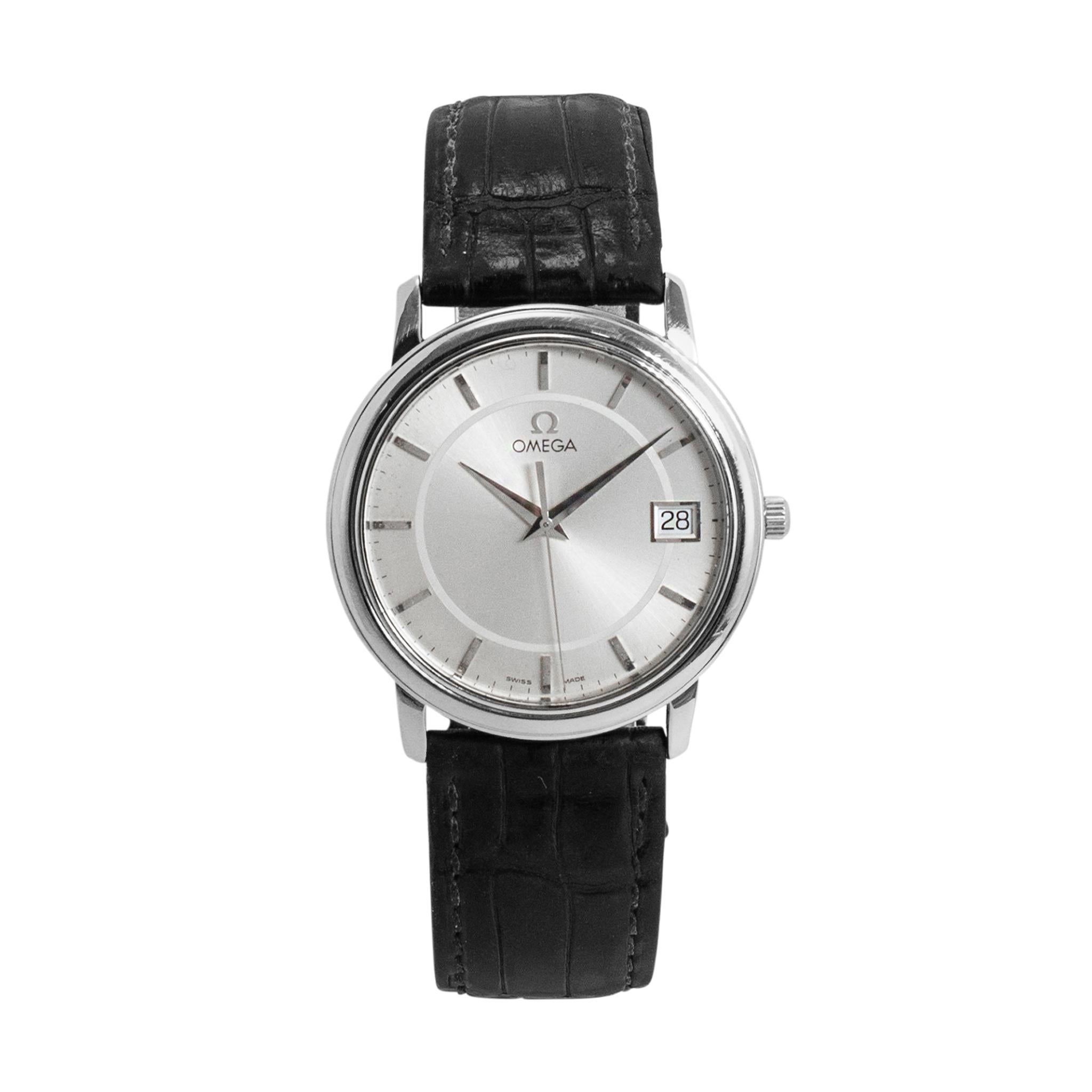 Omega De Ville Prestige Quartz 34.4mm Silver Dial 1961150 Leather Steel Watch