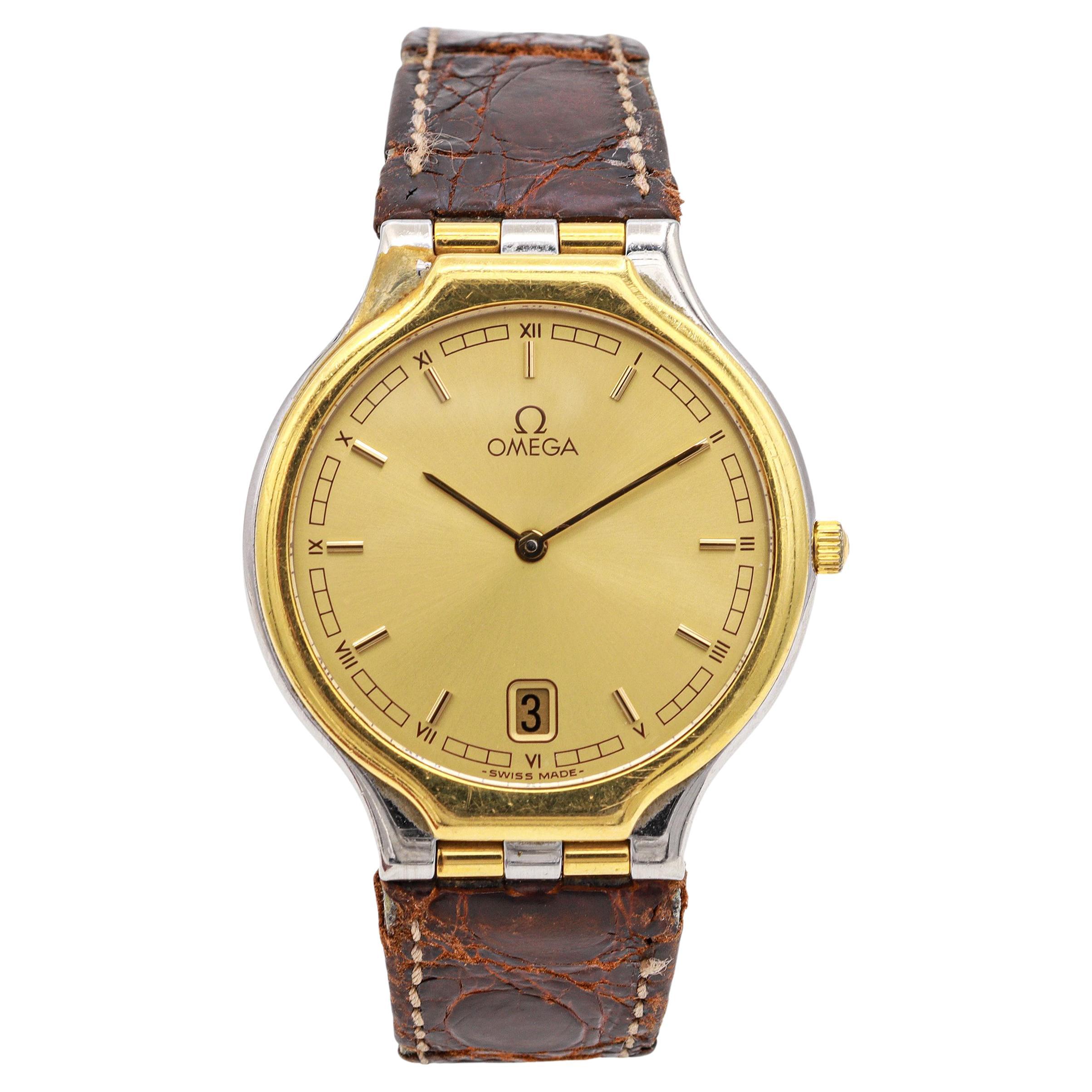 Omega De Ville Symbol 18k Gold Steel Quartz Men
s Watch in vendita