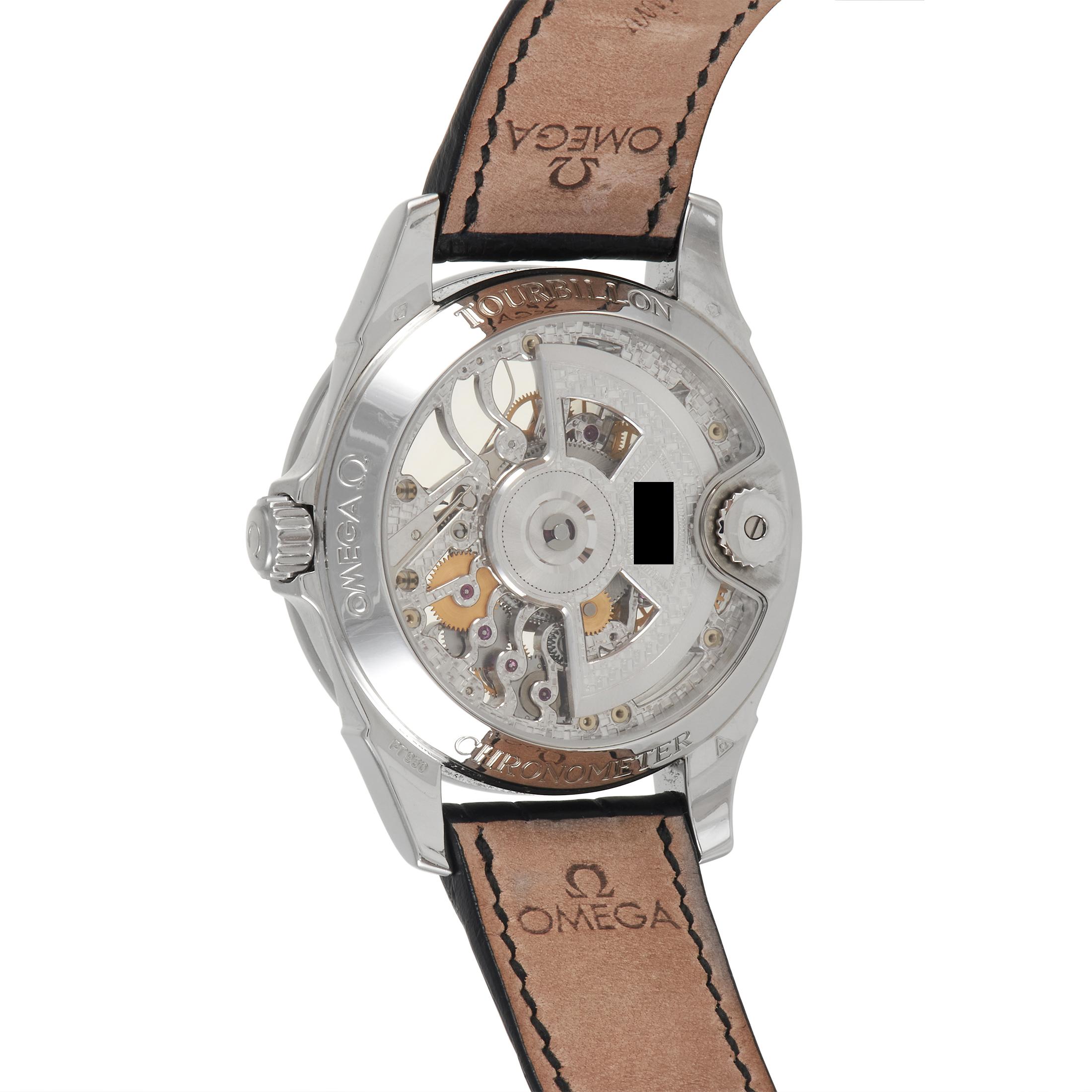 Omega De Ville Tourbillon Platin Chronometer-Uhr 5946.30.31 im Zustand „Hervorragend“ in Southampton, PA