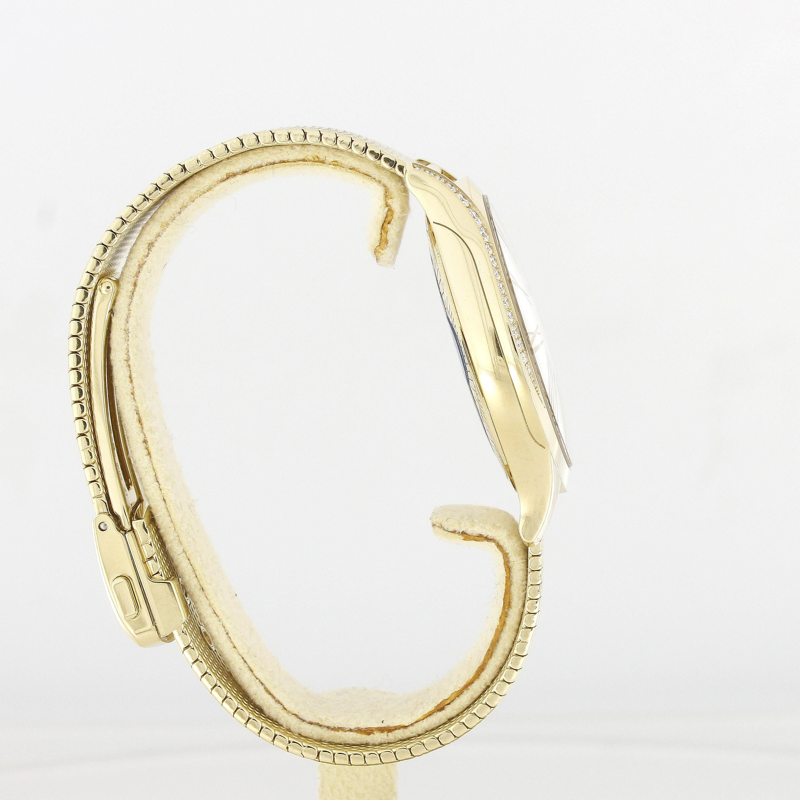 Brilliant Cut Omega De Ville Trésor Ladies Wristwatch 428.55.36.60.99.002 Yellow Gold Diamonds For Sale
