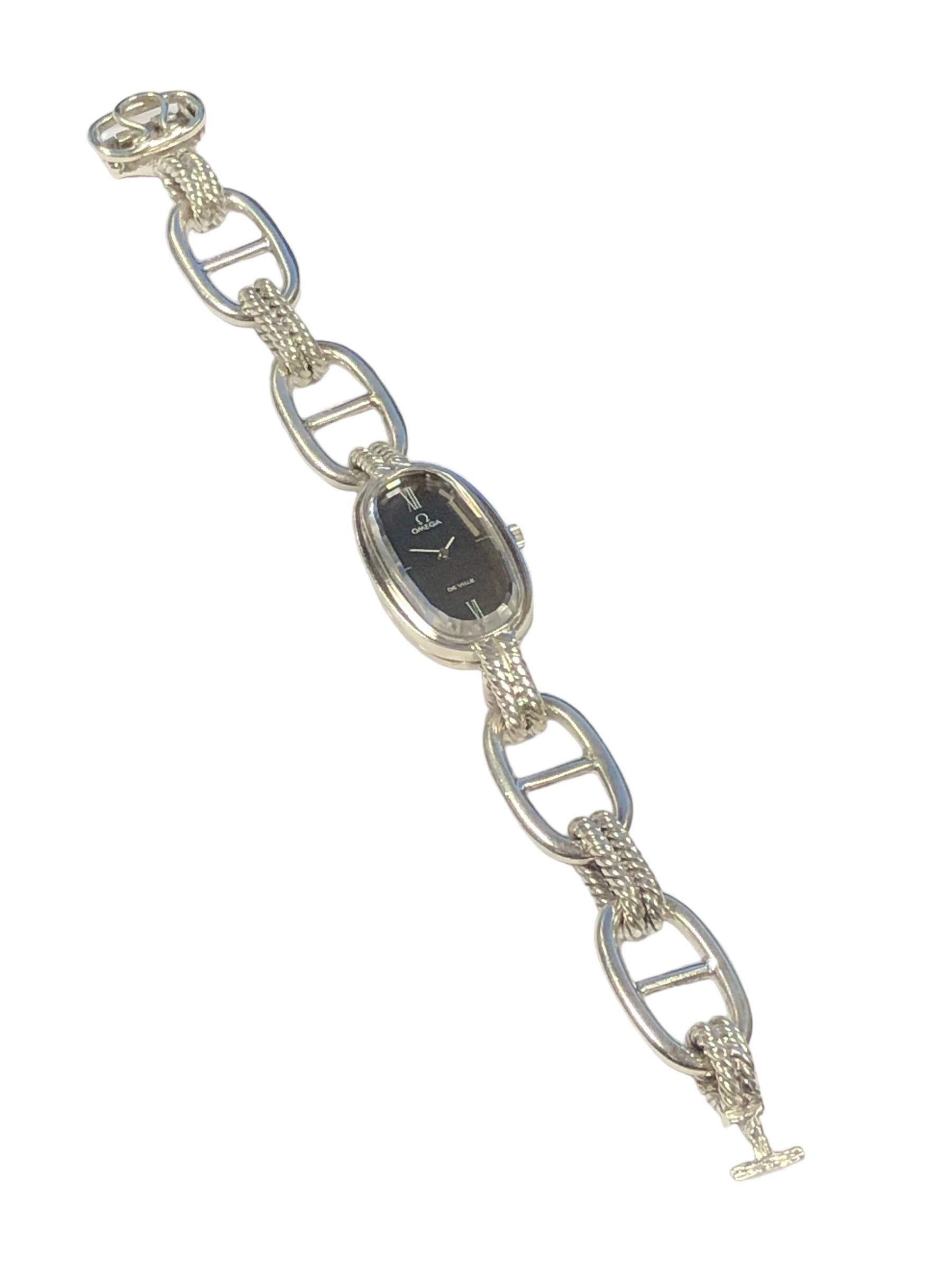 Omega De Ville Vintage Silber mechanische Armband Armbanduhr im Angebot 4