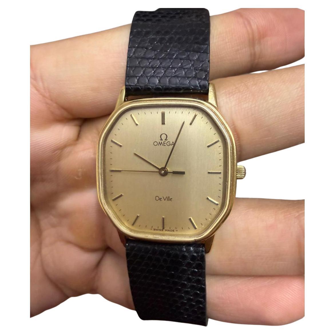 Omega Del1950031417 Golden Dial Gold Plated Tonneau Case Men
s Wat