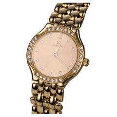 Retro Omega Deville 18ky Gold Women's Wristwatch with White Diamonds