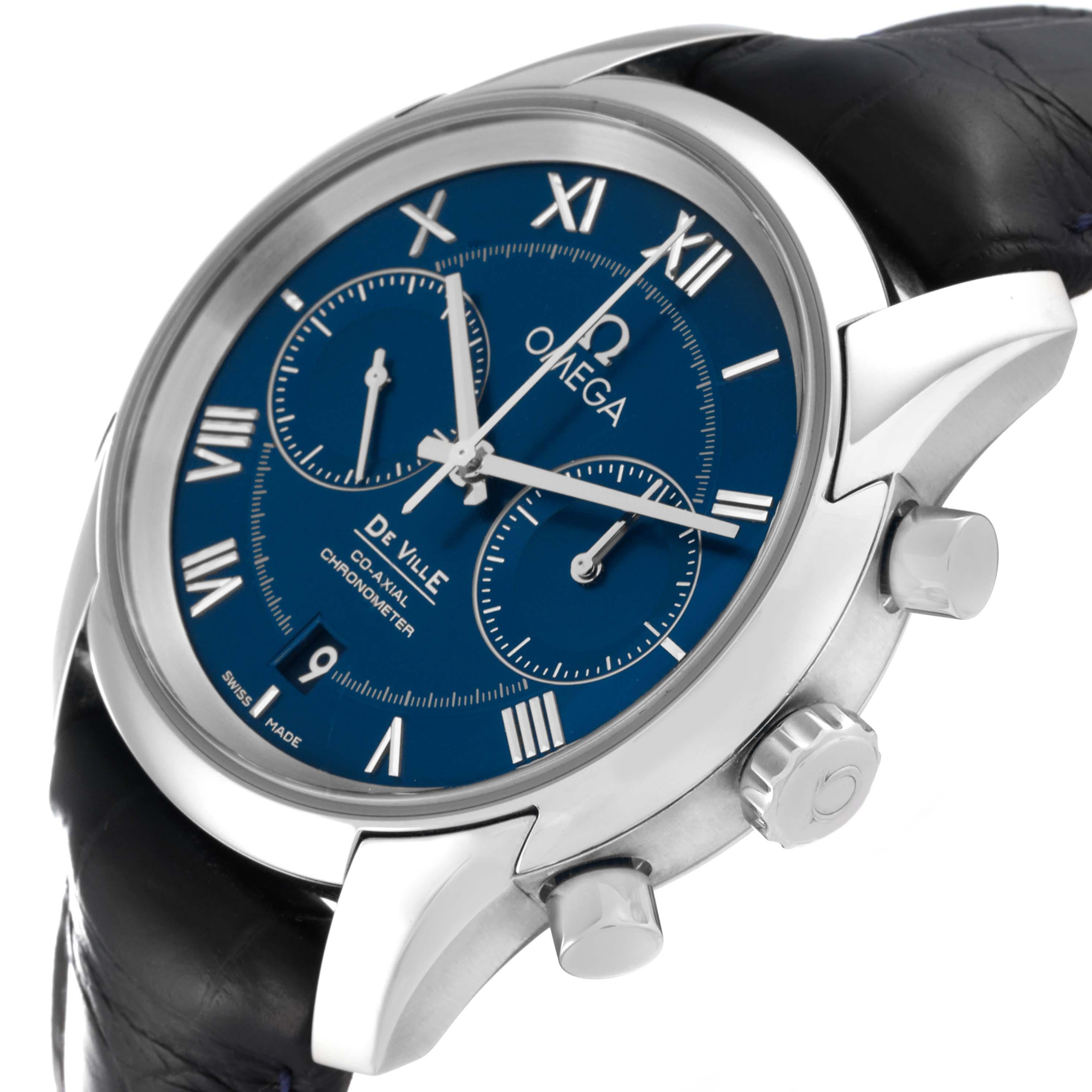 Omega DeVille 42 Blue Dial Steel Mens Watch 431.13.42.51.03.001 Box Card For Sale 1