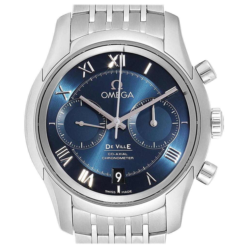 Omega DeVille 42 Chronograph Blue Dial Watch 431.10.42.51.03.001 Unworn For Sale at 1stDibs