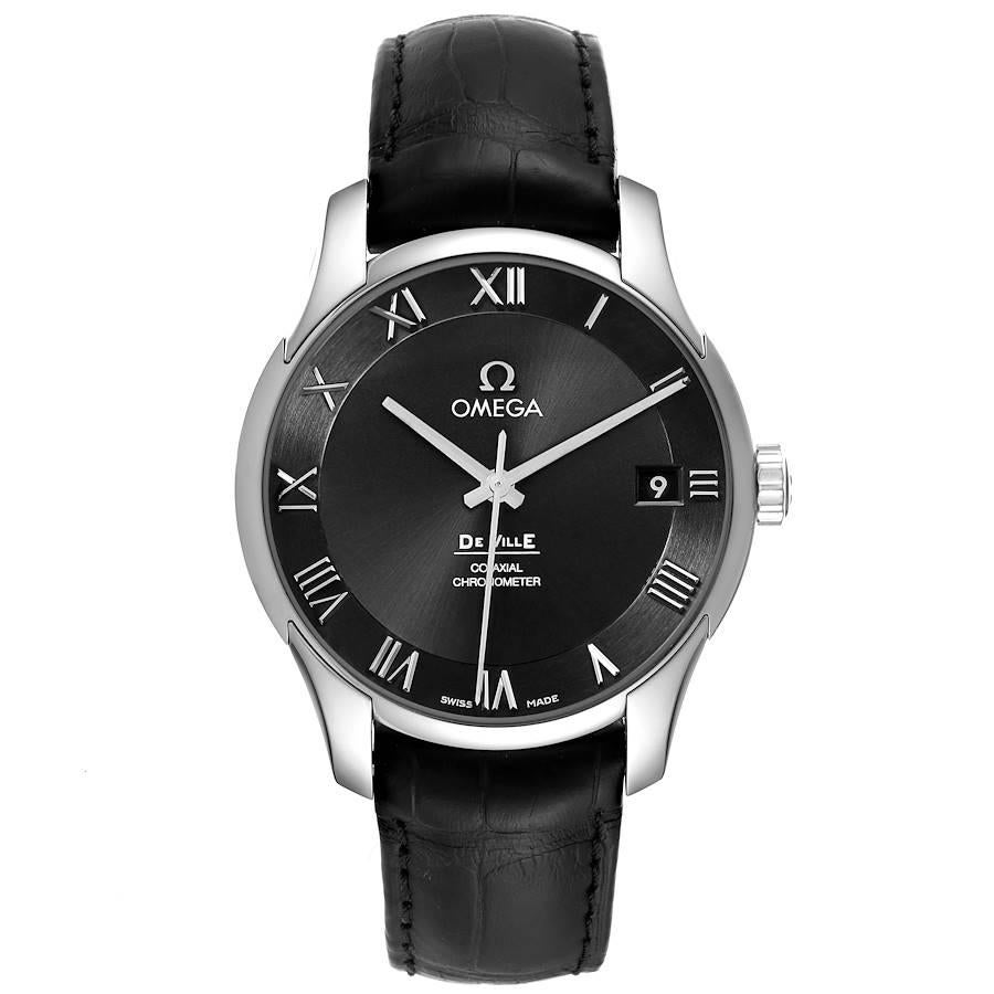 Omega DeVille Schwarzes Zifferblatt Stahl Herrenuhr 431.10.41.21.01.001. Automatisches Uhrwerk Co-Axial Kaliber 8500 mit Automatikaufzug. Rundes Edelstahlgehäuse mit einem Durchmesser von 41.0 mm. Gehäuseboden aus transparentem Saphirglas. Glatte