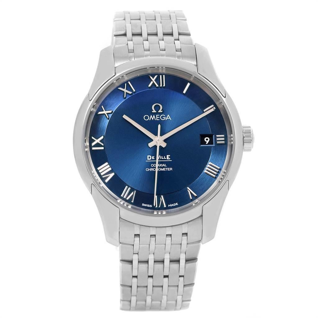 Omega DeVille Co-Axial 41mm Blue Dial Watch 431.10.41.21.03.001 Unworn. Automatic self-winding Co-Axial movement. Free sprung-balance, 2 barrels mounted in series, automatic winding in both directions to reduce winding time. Bridges and the