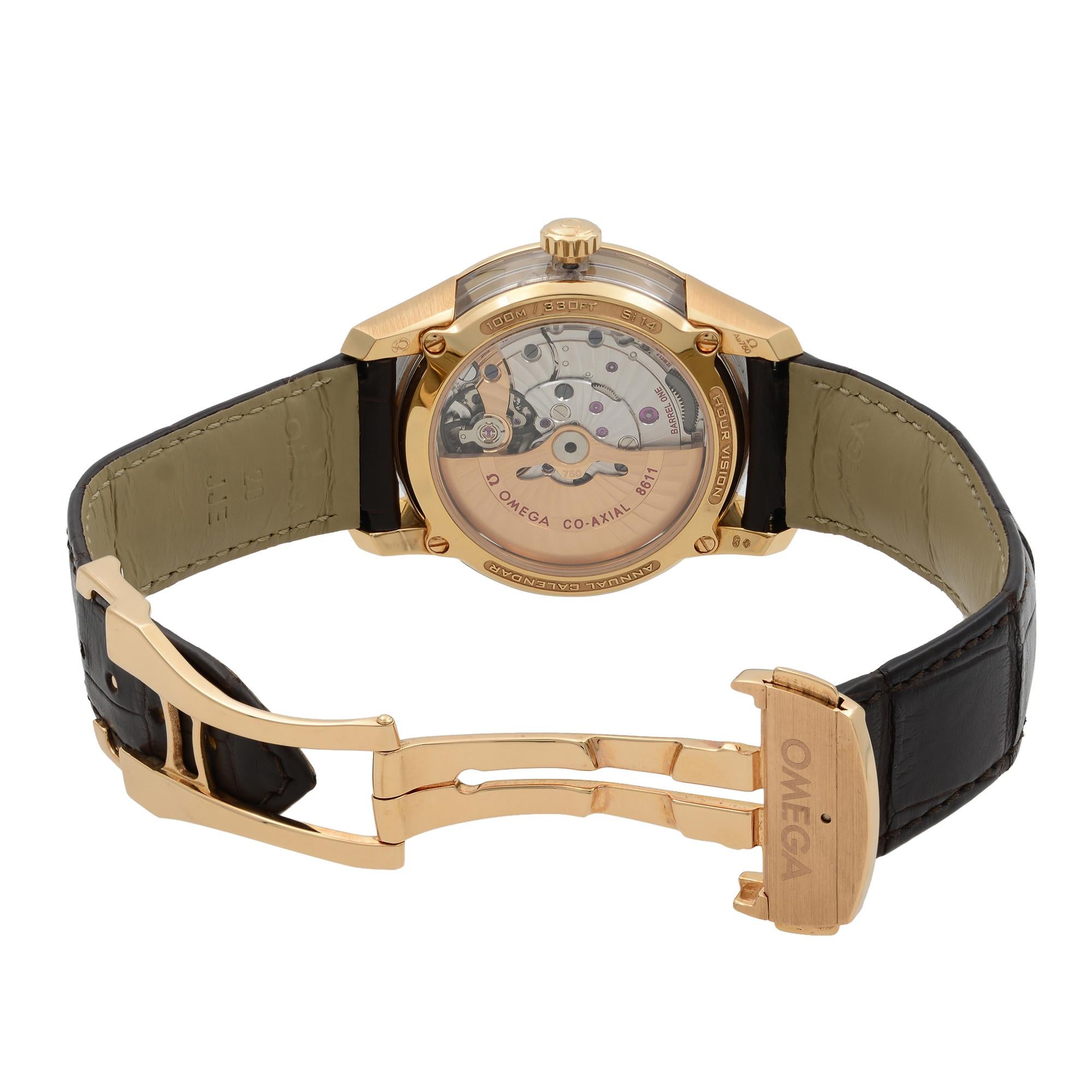 Omega DeVille Hour Vision 18K Rose Gold Automatic Mens Watch 431.63.41.22.02.001 In Good Condition In New York, NY