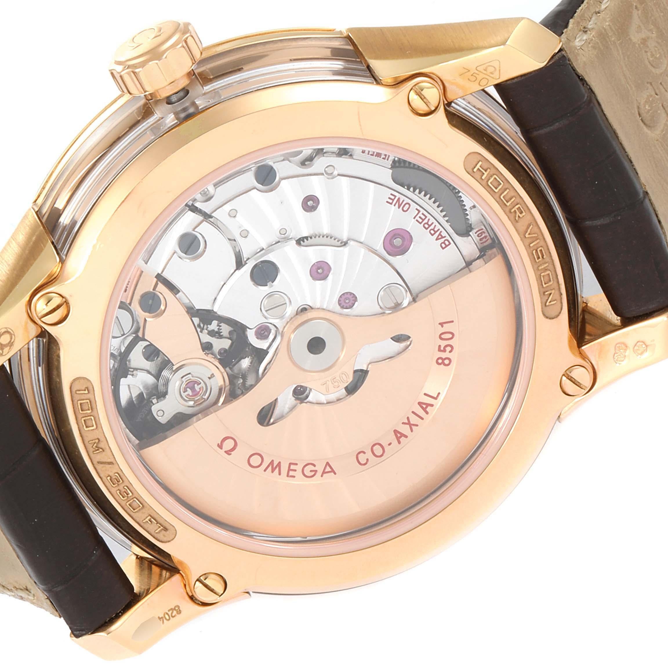 Men's Omega DeVille Hour Vision 18k Rose Gold Watch 431.63.41.21.13.001 Unworn