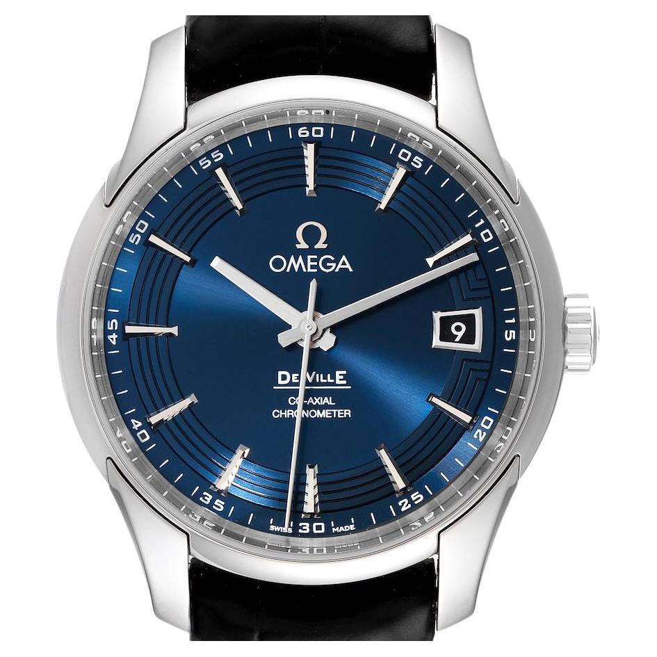 Omega DeVille Hour Vision Blue Dial Steel Watch 431.33.41.21.03.001 Box Card For Sale