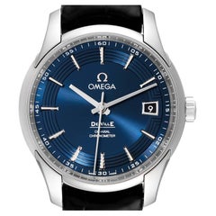 Used Omega DeVille Hour Vision Blue Dial Steel Watch 431.33.41.21.03.001 Box Card
