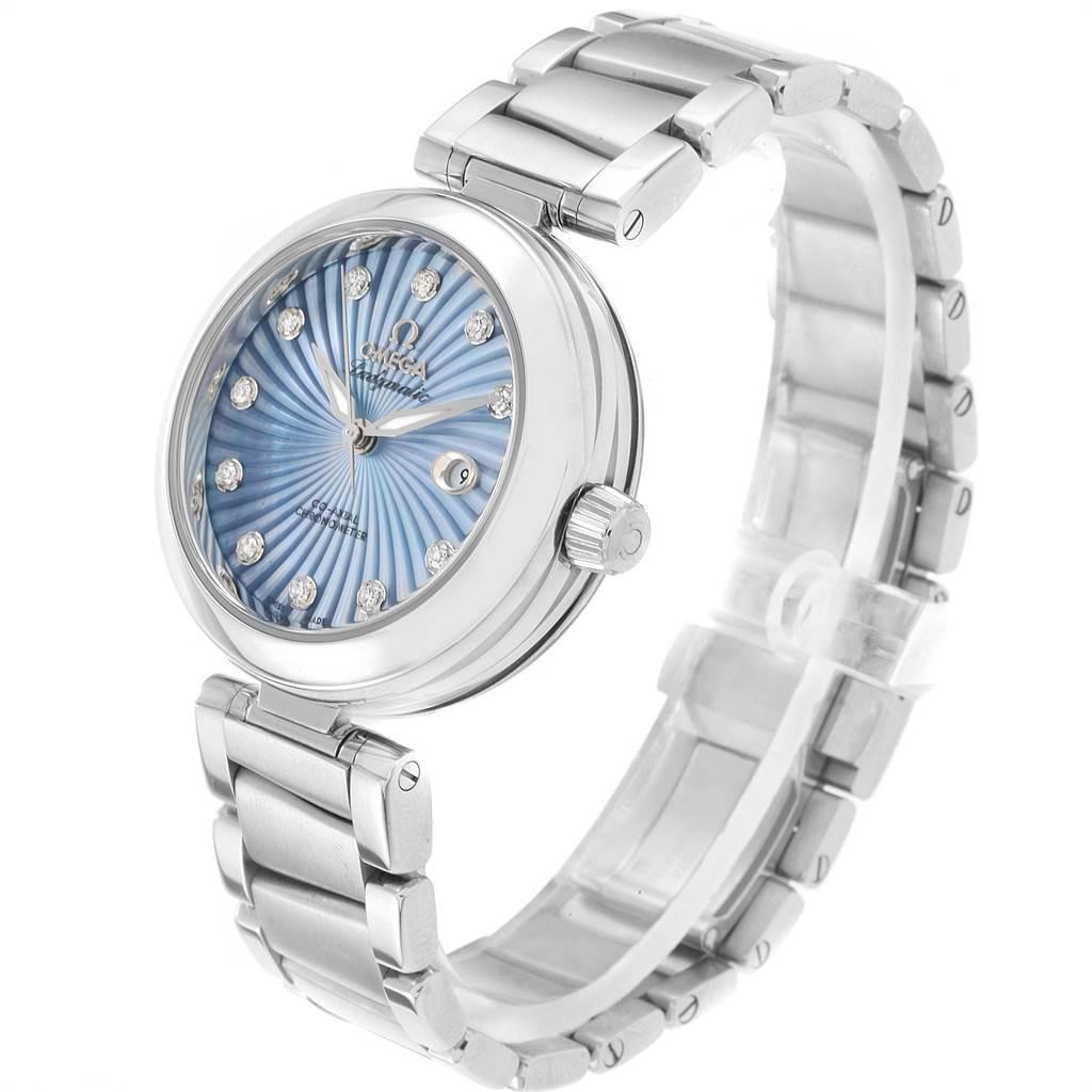 Omega DeVille Ladymatic Blue MOP Diamond Ladies Watch 425.30.34.20.57.002 In Excellent Condition In Atlanta, GA