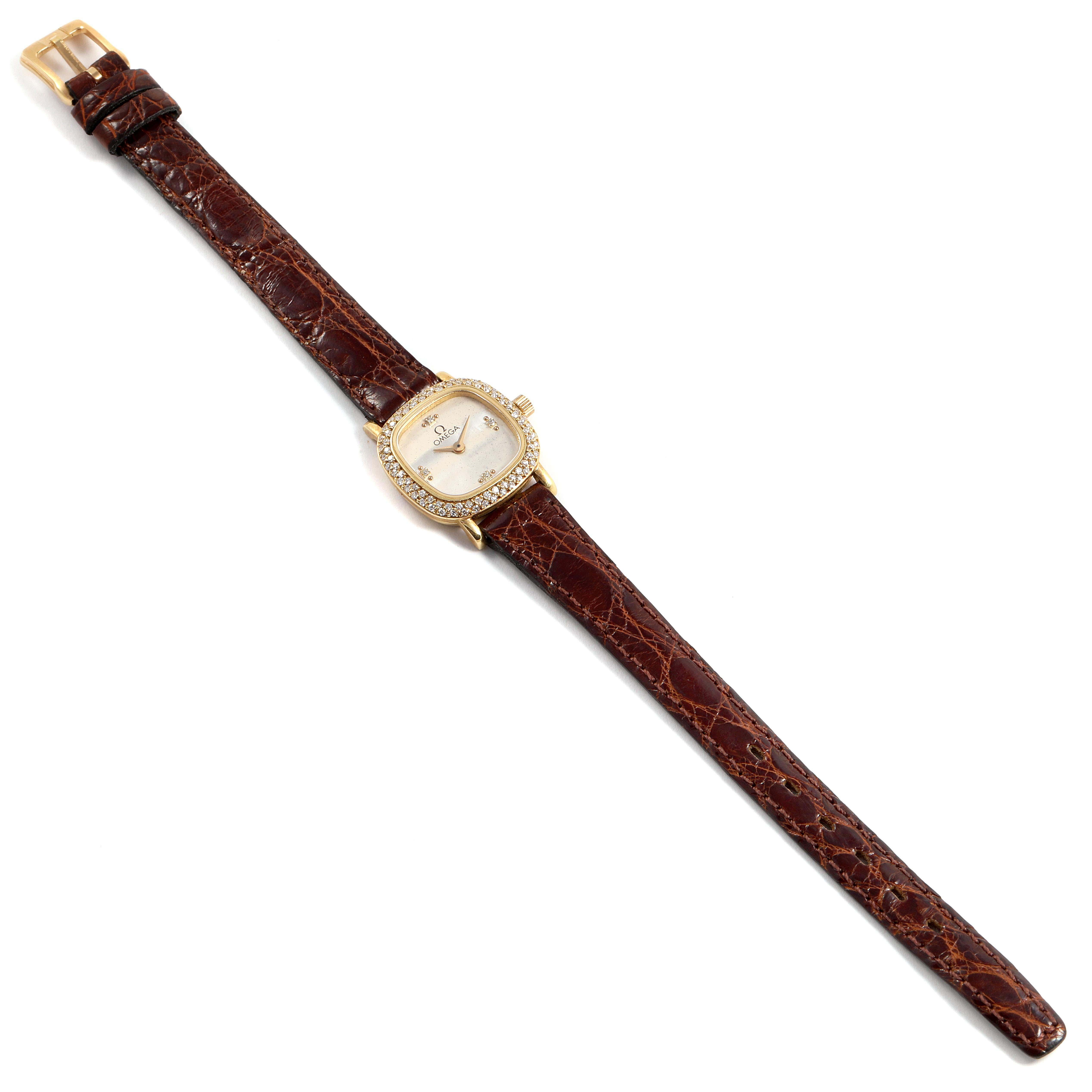 Omega DeVille Mini Gelbgold-Diamant-Cocktail-Damenuhr 1450 im Angebot 6