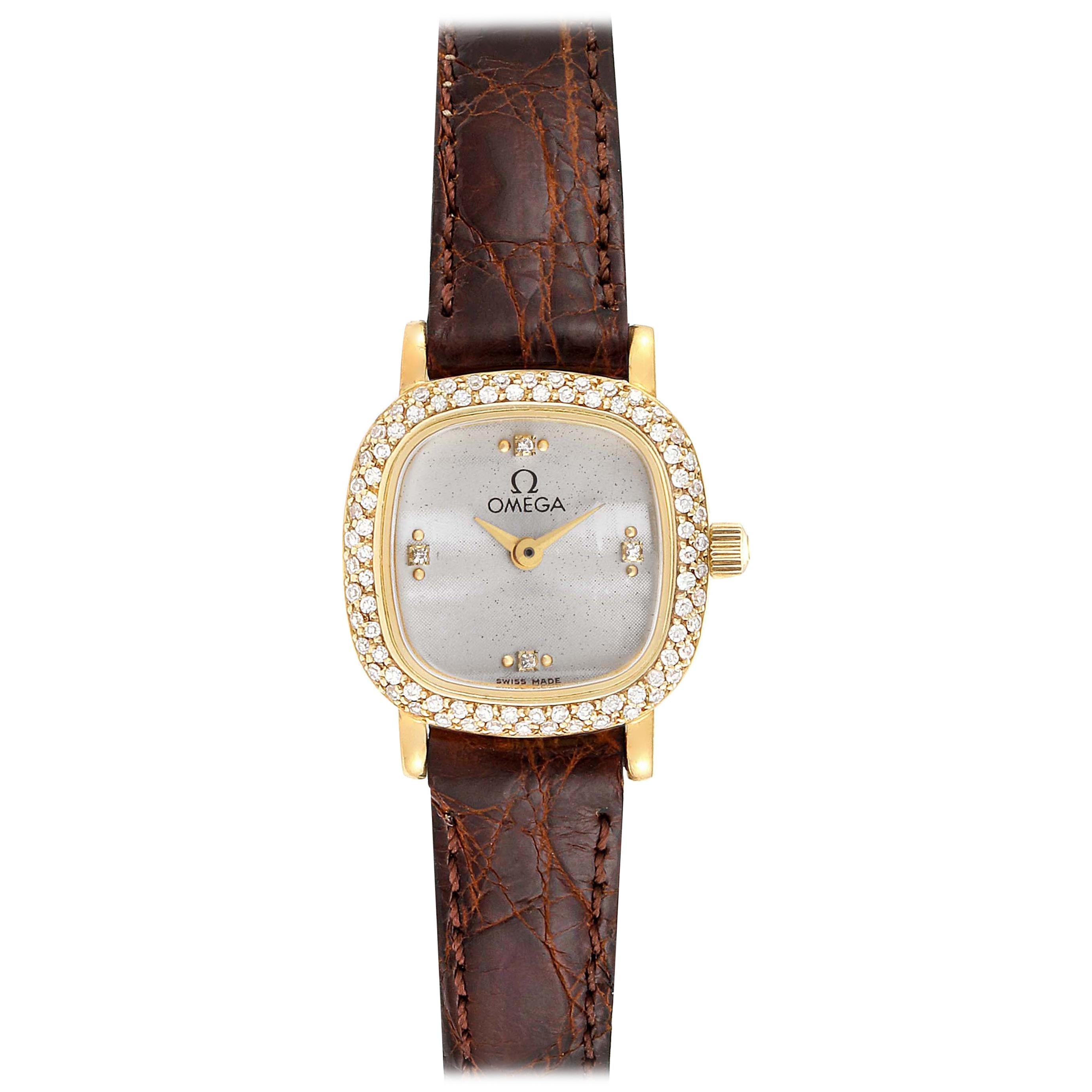 Omega DeVille Mini Yellow Gold Diamond Cocktail Ladies Watch 1450 For Sale