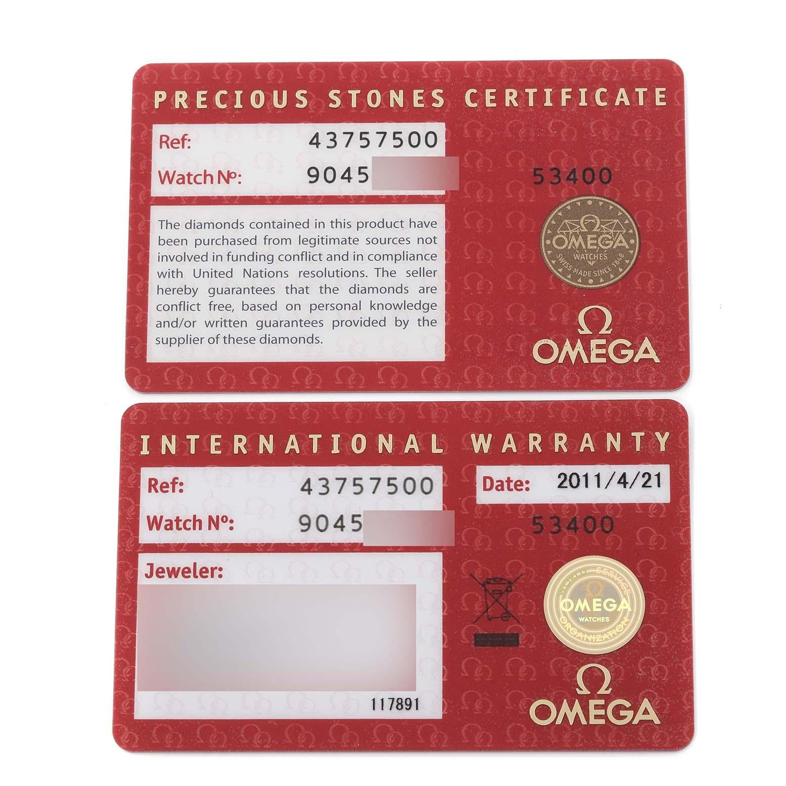 Omega DeVille MOP Diamond Steel Yellow Gold Ladies Watch 4375.75.00 Card 5