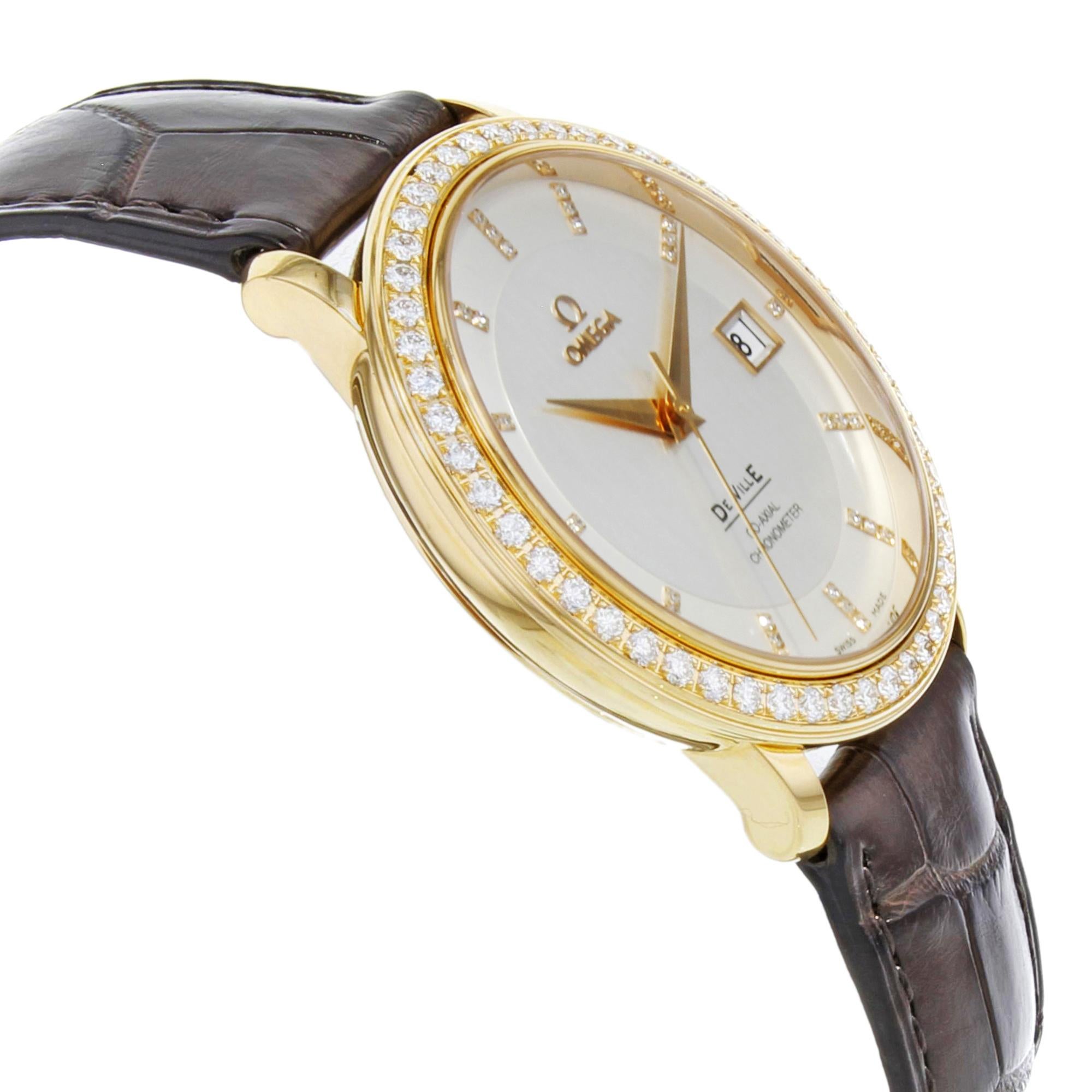 Men's Unworn Omega DeVille Prestige 18k Gold Automatic Mens Watch 413.58.37.20.52.001  For Sale