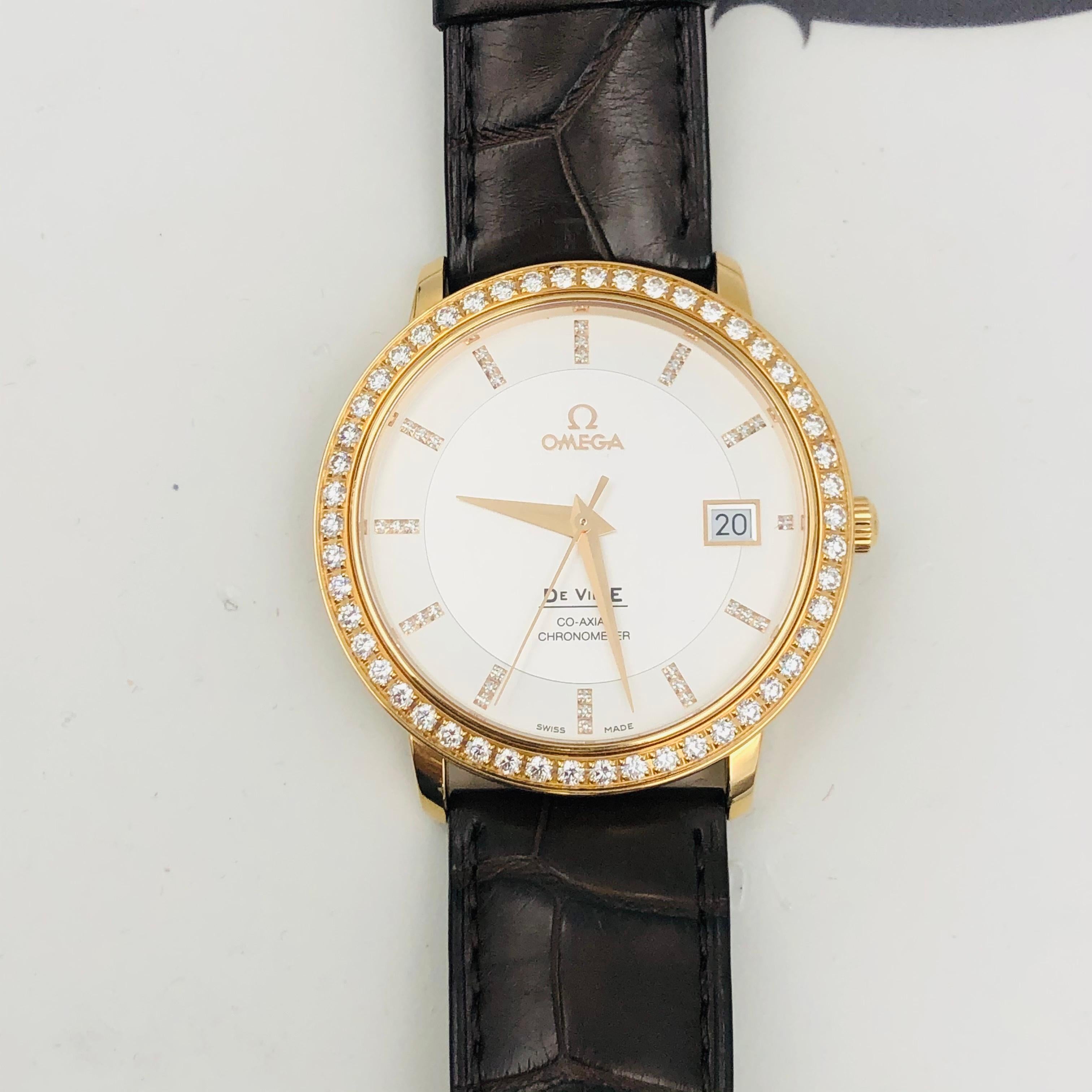 Unworn Omega DeVille Prestige 18k Gold Automatic Mens Watch 413.58.37.20.52.001  For Sale 2