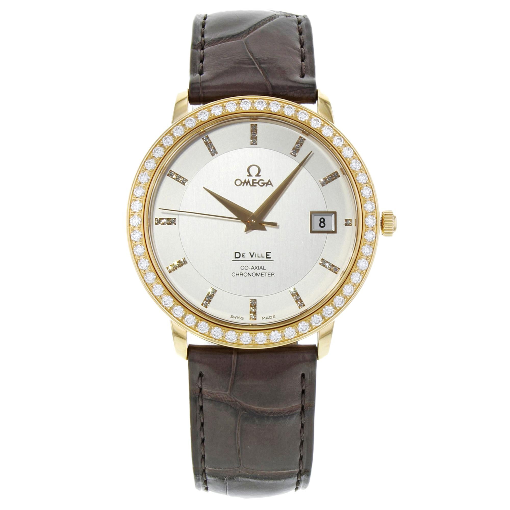 Unworn Omega DeVille Prestige 18k Gold Automatic Mens Watch 413.58.37.20.52.001  For Sale