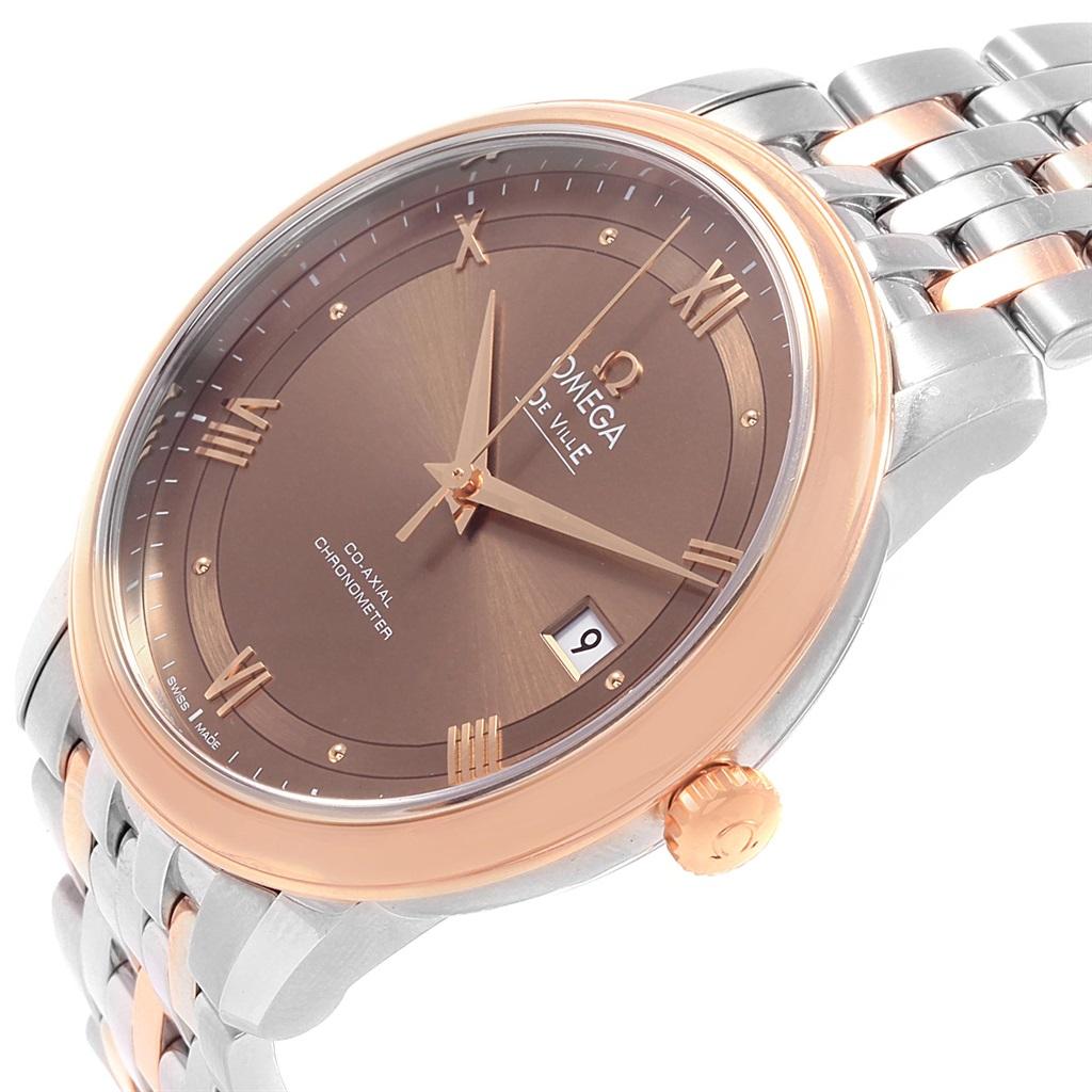 Men's Omega DeVille Prestige Steel Rose Gold Brown Dial Watch 424.20.40.20.13.001