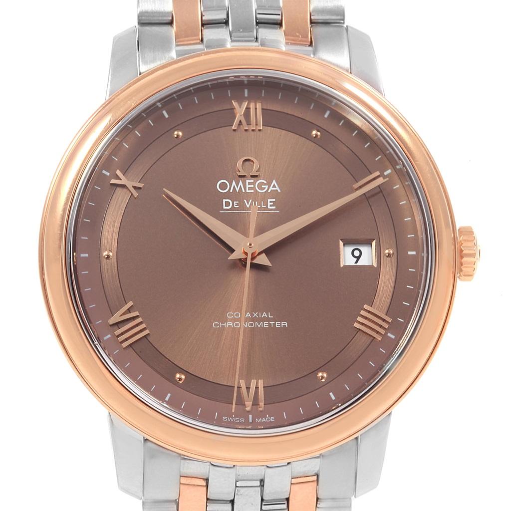 Omega DeVille Prestige Steel Rose Gold Brown Dial Watch 424.20.40.20.13.001