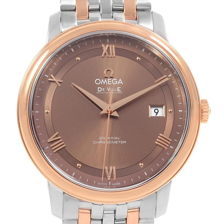 Omega DeVille Prestige Steel Rose Gold Brown Dial Watch 424.20.40.20.13