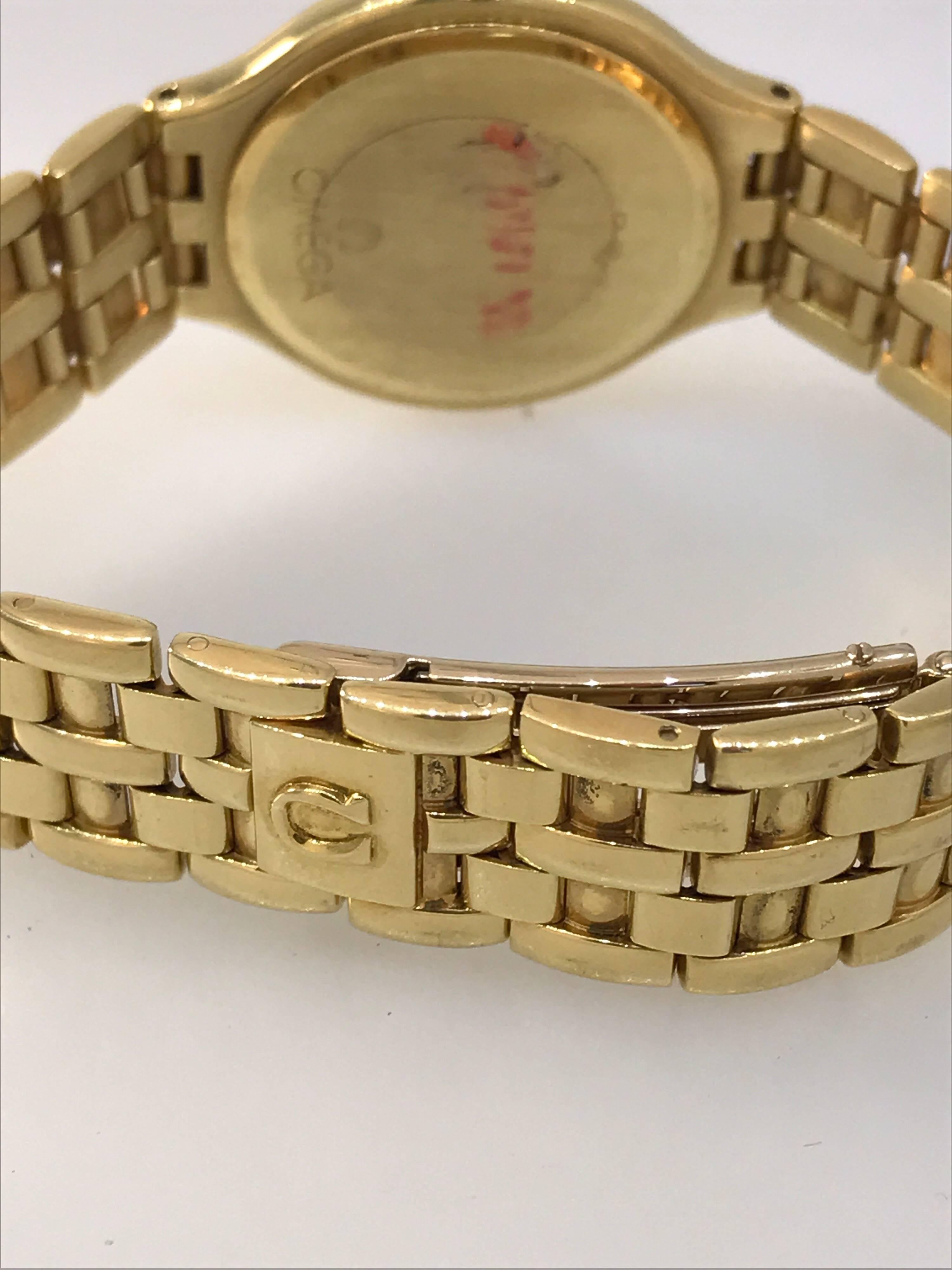 Omega Deville Yellow Gold and Diamond Date Display Bracelet Lady's Watch For Sale 3