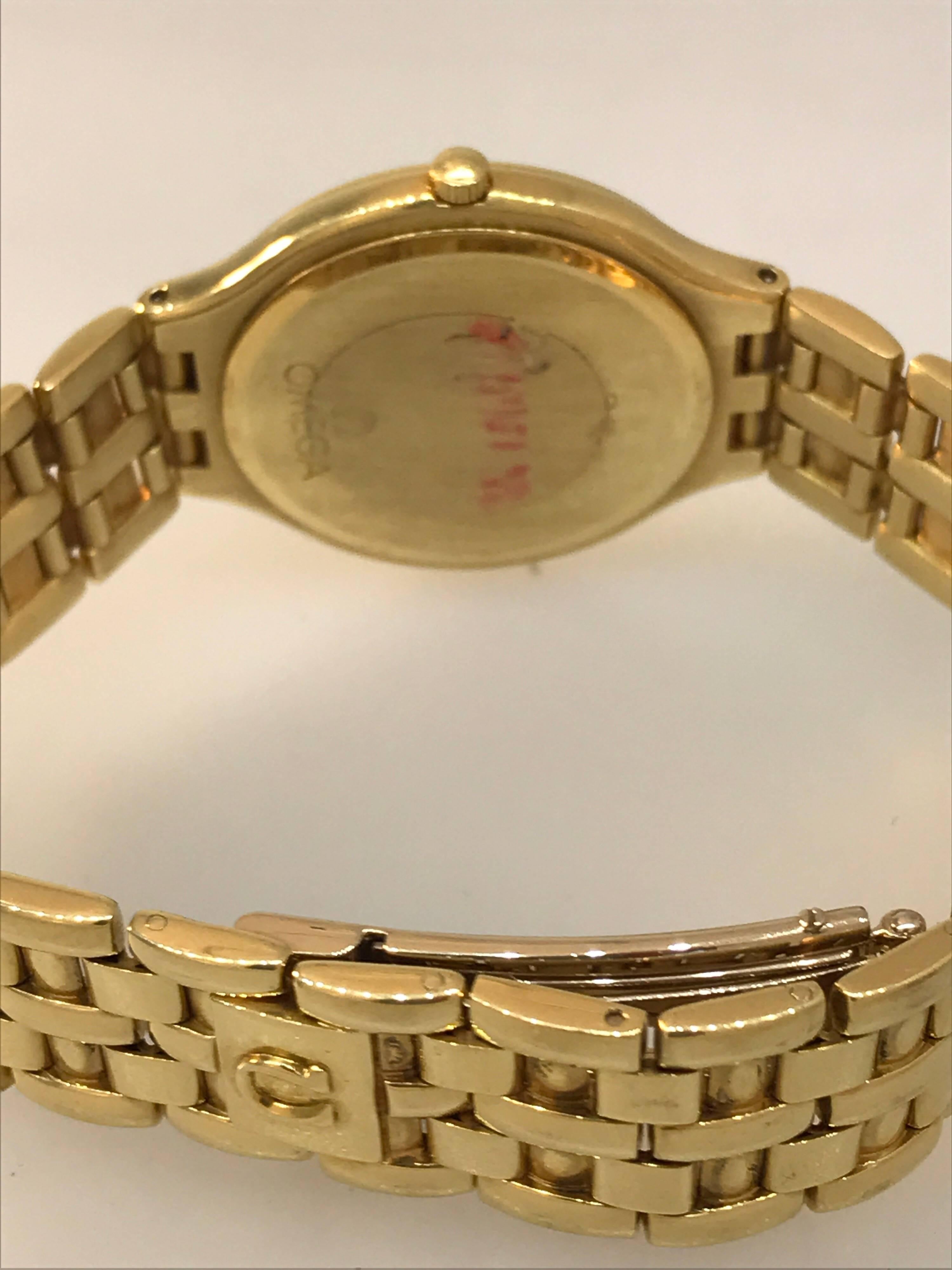 Omega Deville Yellow Gold and Diamond Date Display Bracelet Lady's Watch For Sale 2
