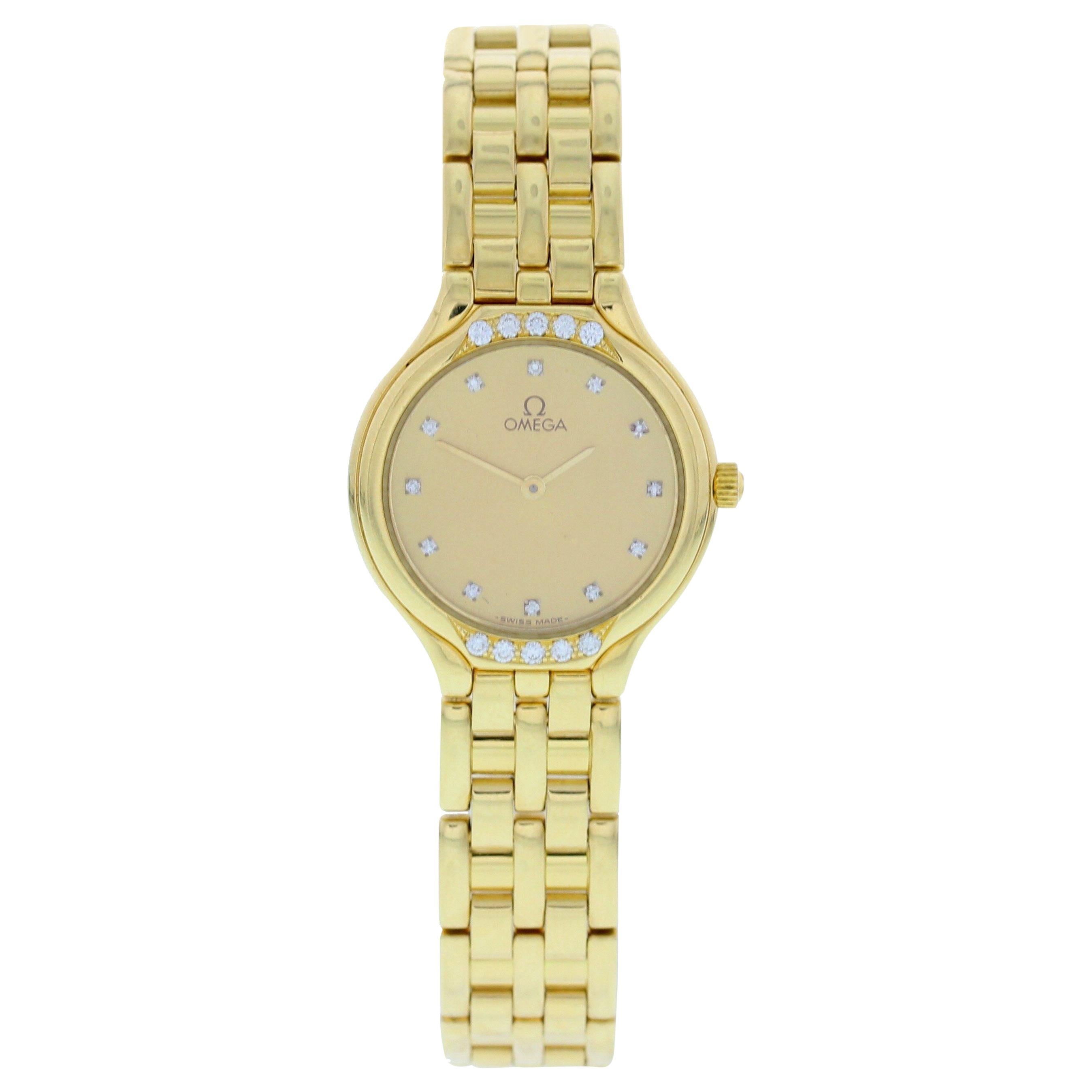Omega DeVille Yellow Gold Ladies Watch For Sale