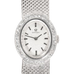 Omega Diamond Halo 18k White Gold Women's Wristwatch