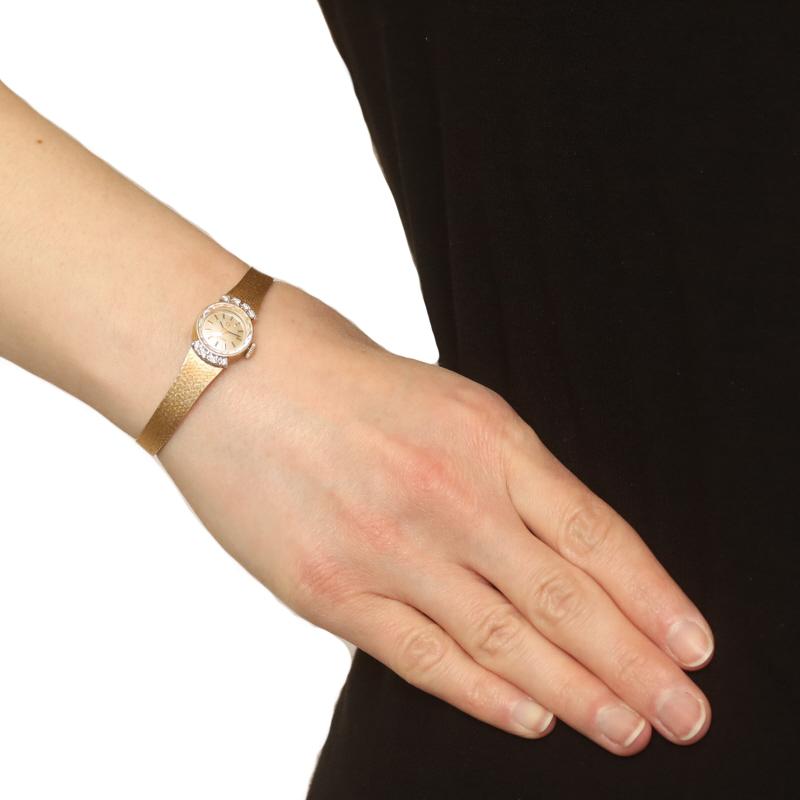 Round Cut Omega Diamond Ladies Wristwatch - Yellow Gold 14k Automatic 1 Year Warranty