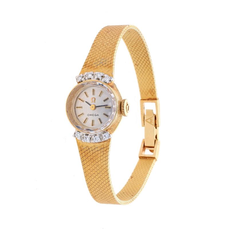 Omega Diamond Ladies Wristwatch - Yellow Gold 14k Automatic 1 Year Warranty In Excellent Condition In Greensboro, NC