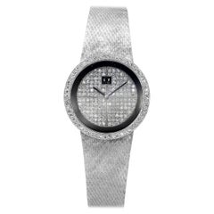Reloj de pulsera Omega de diamantes y cuerda manual para mujer, oro blanco de 18 quilates