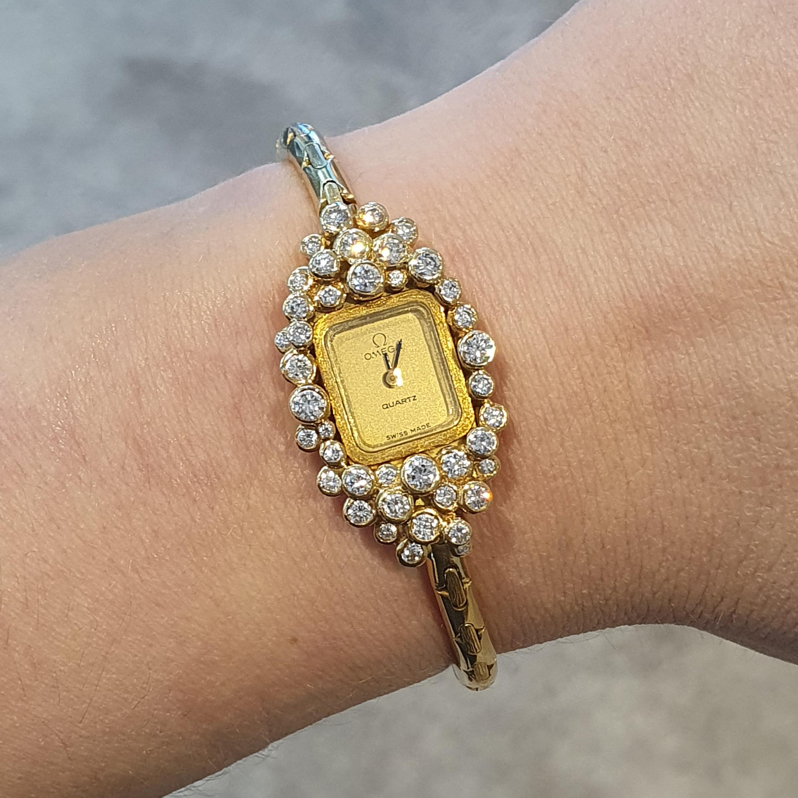 Omega Diamant Gelbgold 18K einzigartige Armbanduhr 1970er Jahre im Angebot 5