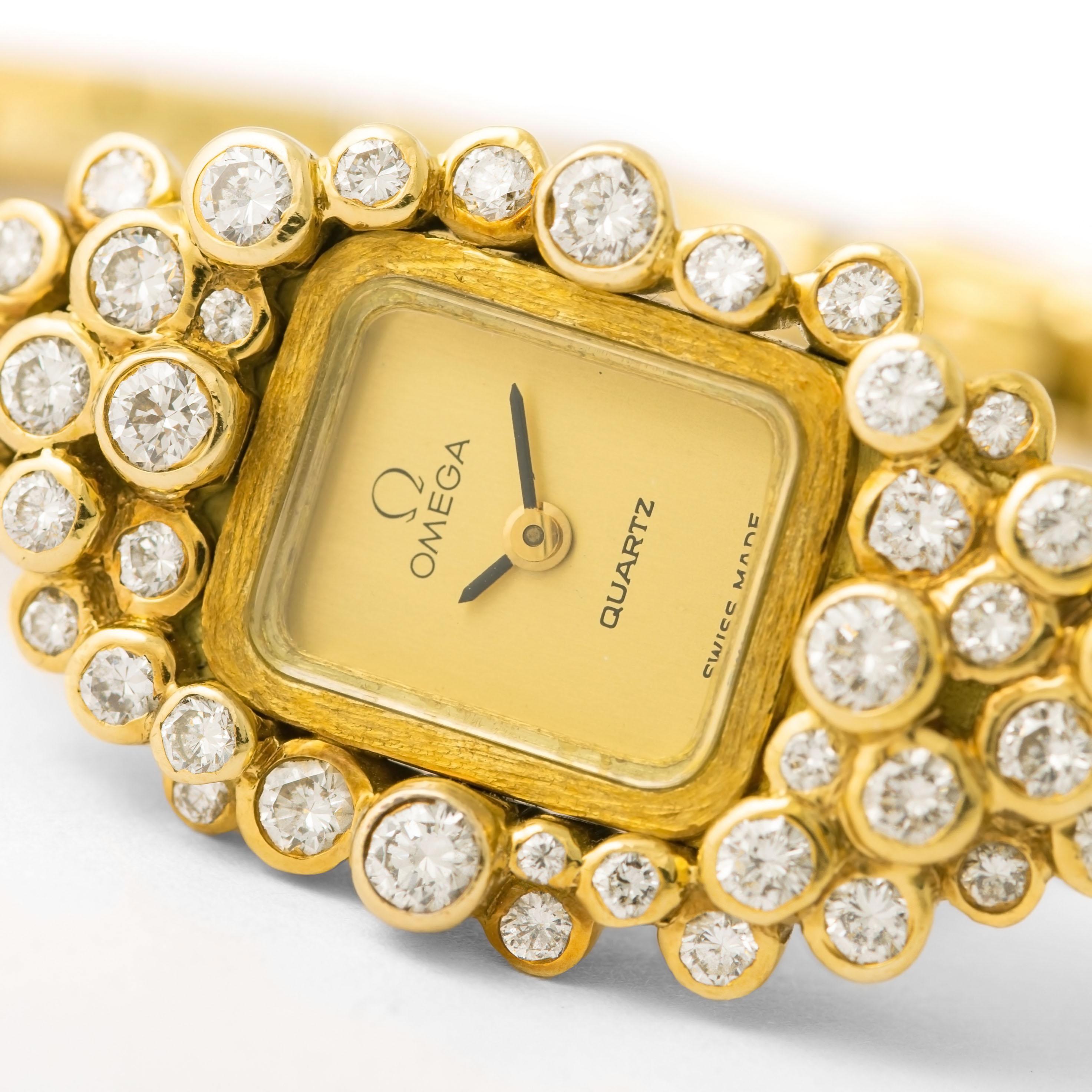 Omega Diamant Gelbgold 18K einzigartige Armbanduhr 1970er Jahre im Zustand „Gut“ im Angebot in Geneva, CH