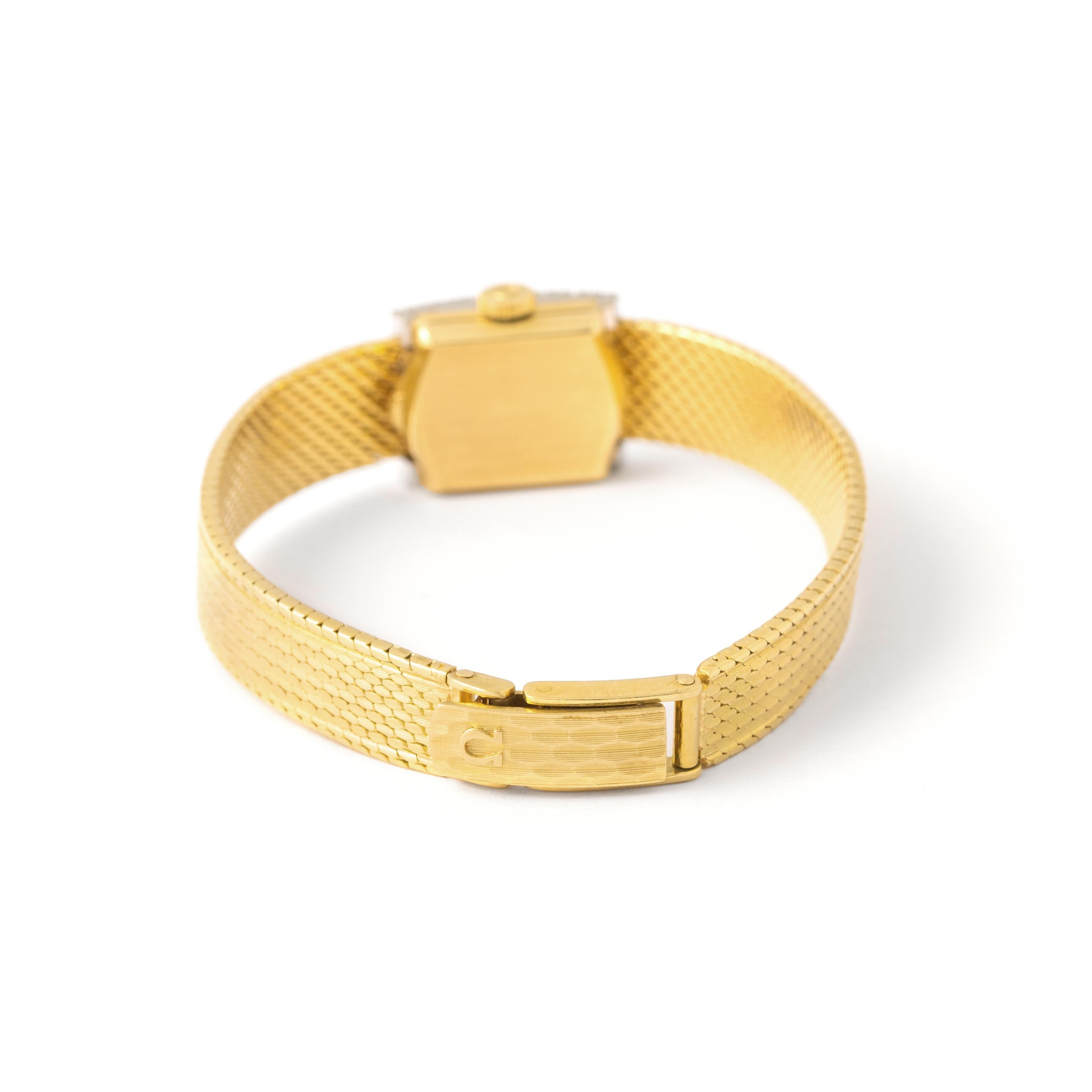Women's or Men's Omega Diamond Yellow Gold 18K Wristwatch 1970S For Sale
