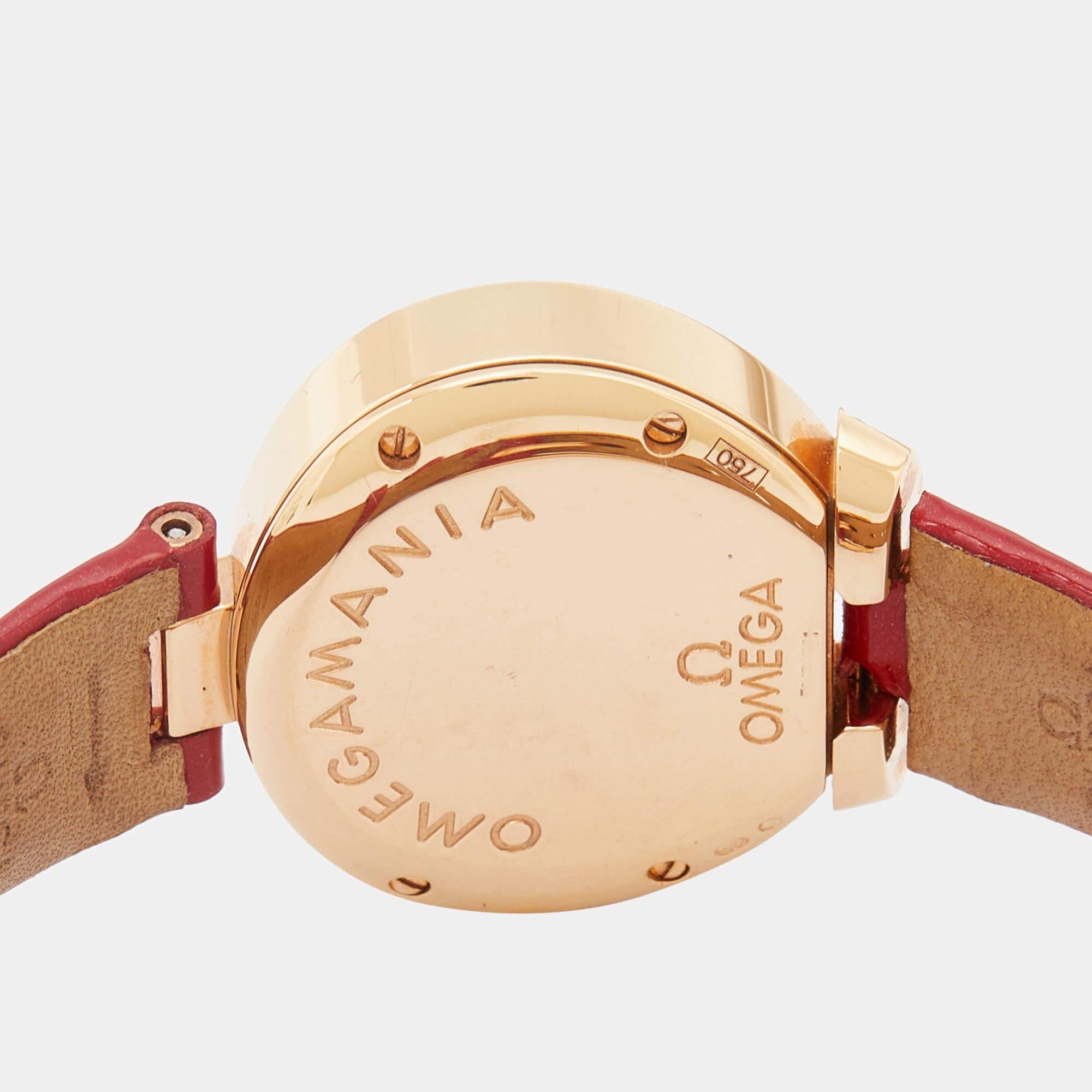 Omega Diamonds 18K Rose Gold Leather Omegamania Women's Wristwatch 28 mm 1
