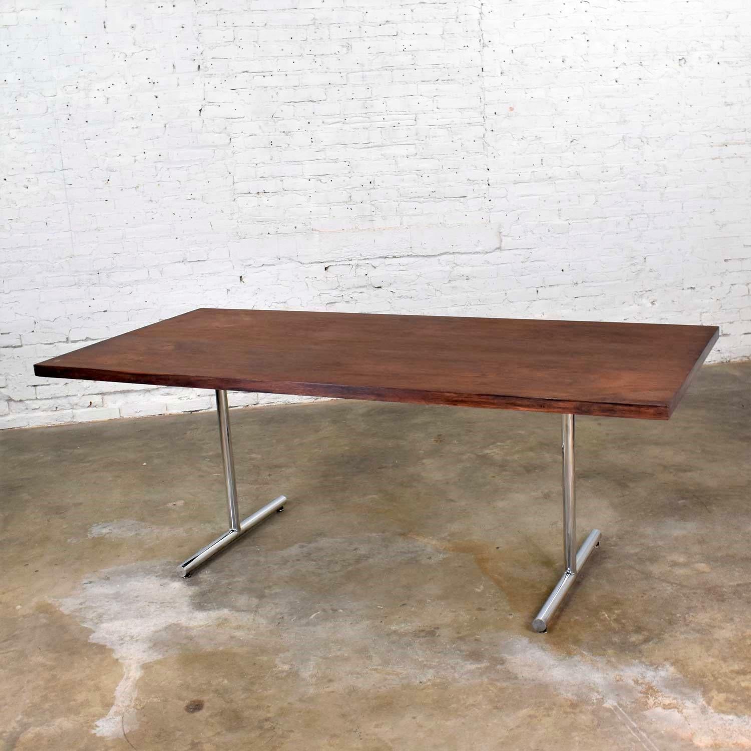 Mid-Century Modern Omega Dining Table in Rosewood and Chrome Attributed to Hans Eichenberger