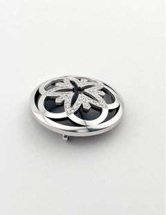 OMEGA Flower Pendant 18K White Gold 0.37ct Diamonds Black Onyx